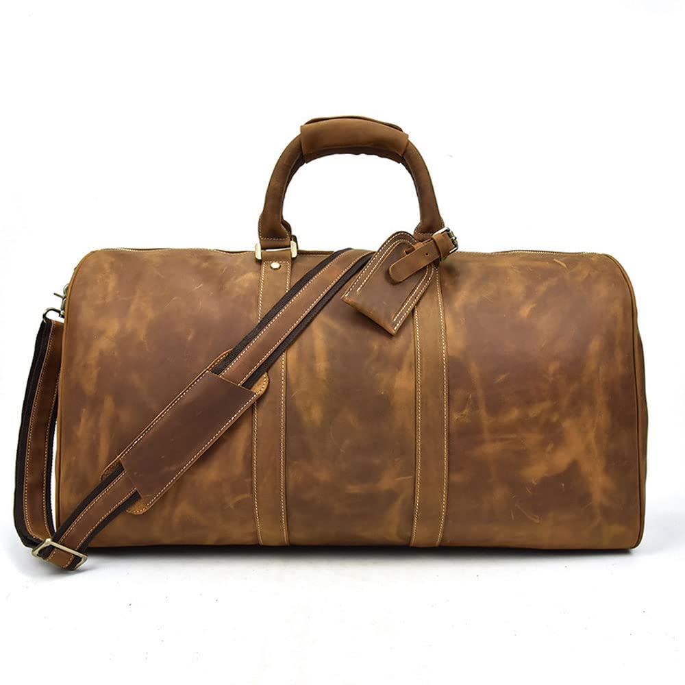 Premium Handmade Leather Duffel Bag - Stylish Carryall Weekender for Travel, Gym & Sports - Durable Overnight Bag for Men & Women (Brown) - Perfect for Business Trips, Weekend Getaways & Workout Sessions
