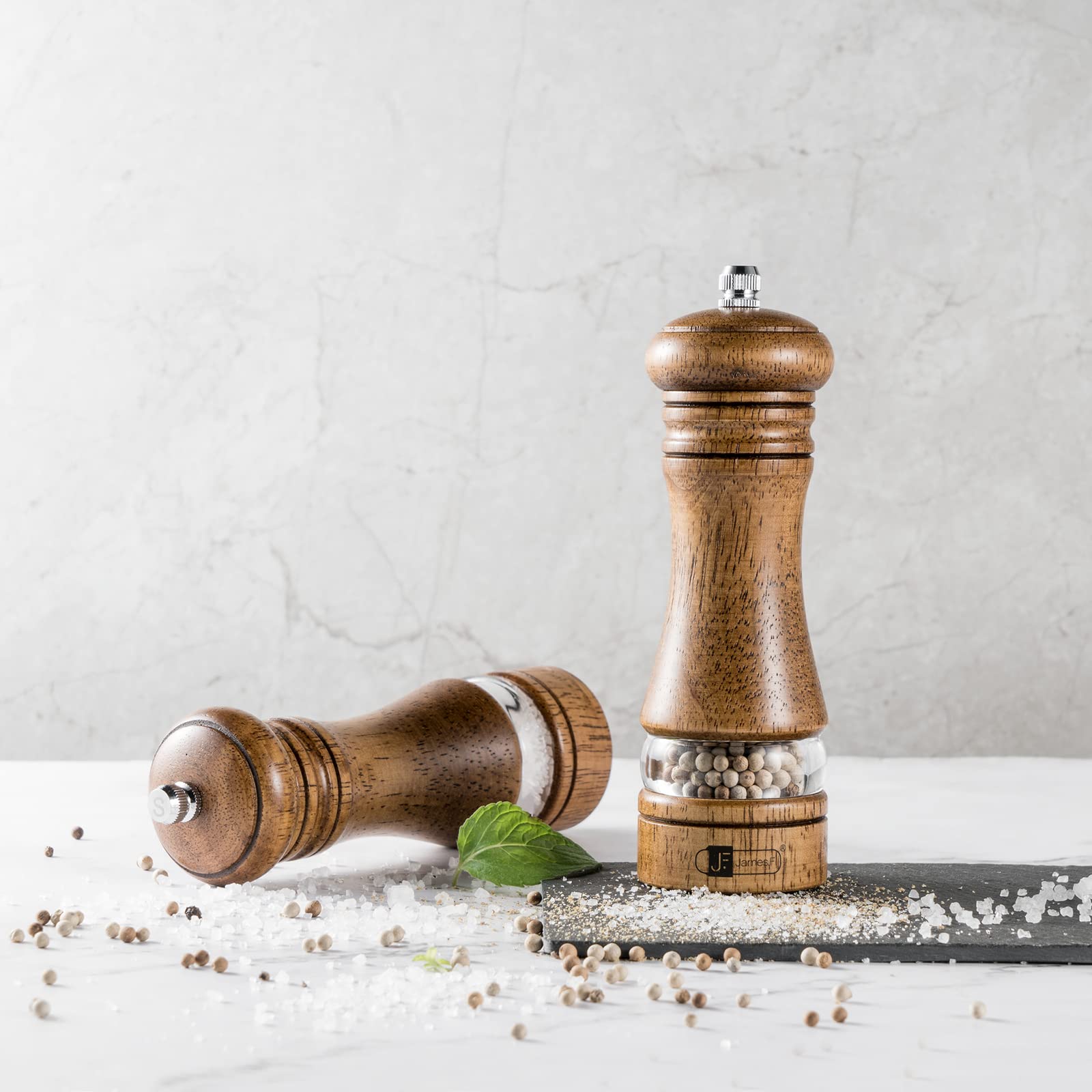 Premium Wooden Salt and Pepper Grinder Set - 6.5