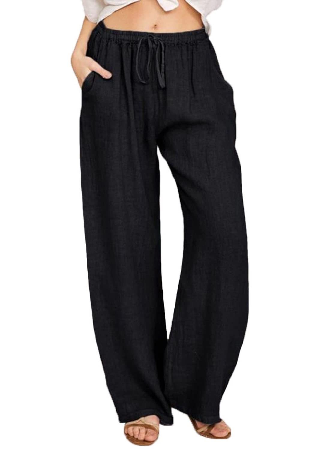 TSMNZMU Women's Palazzo Pants - Boho Hippie Maternity Dress Pants for Work & Summer - X-Black | Comfortable Tropical Outfits for Beach, Vacation & Casual Wear
