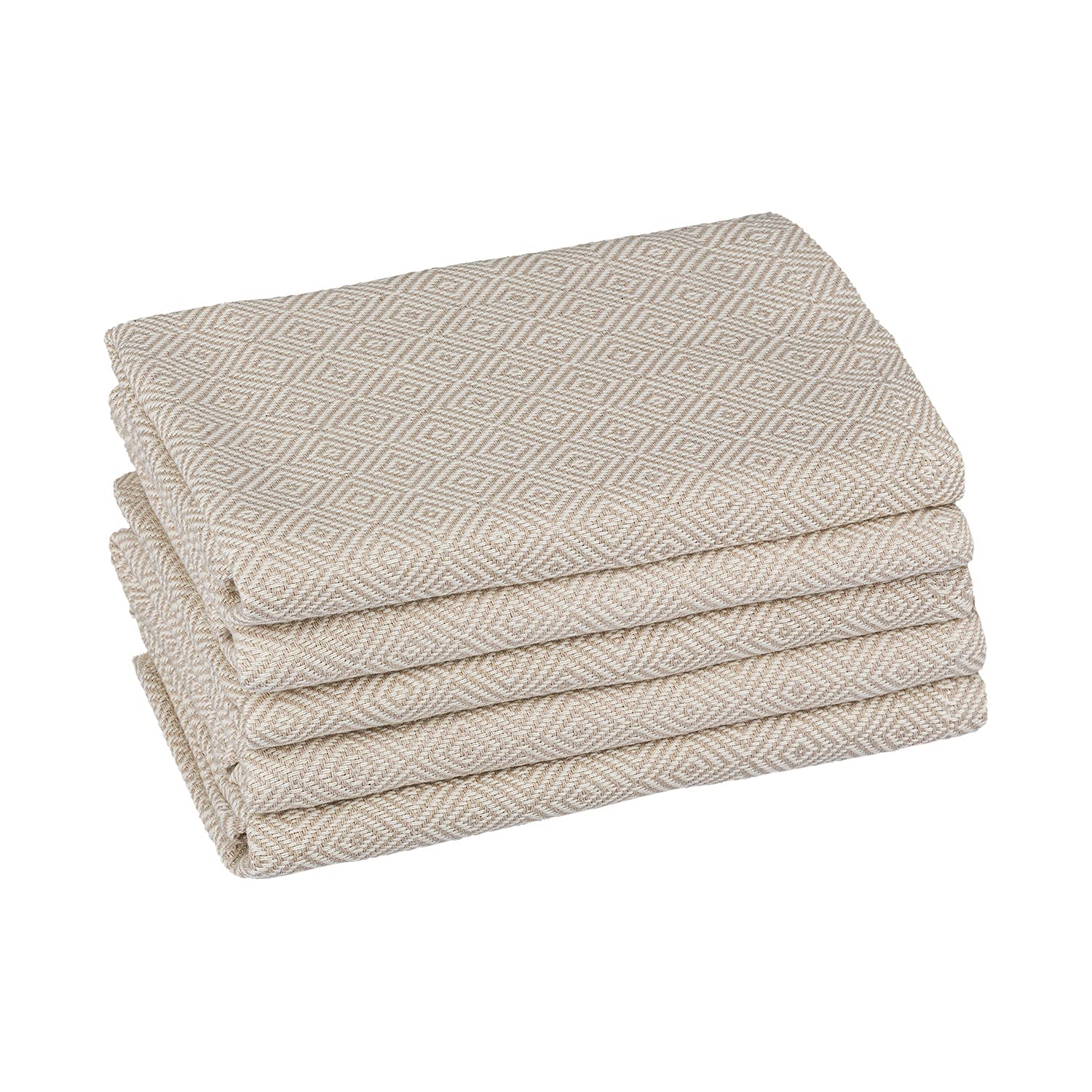Premium Turkish Cotton Hand Towels 5-Pack - Super Absorbent Kitchen Dish Towels for Drying Dishes, Cleaning & Bar Use - Soft Beige Diamond Pattern Tea Towels for Home, Restaurant & Commercial Kitchens
