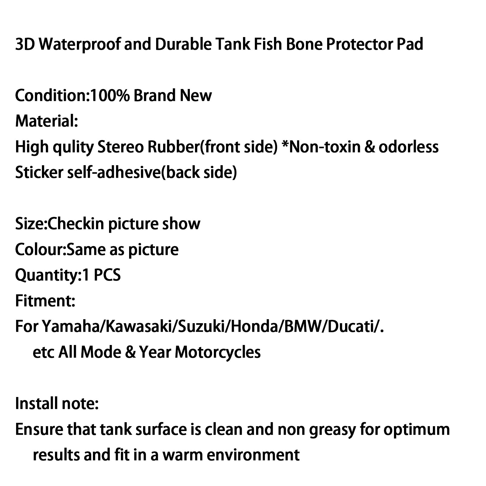 1 Pcs Non-Slip Rubber Motorcycle Gas Tank Pad Protector - Fish Bone Design for Sport Bikes - Oil & Scratch Resistant (Perfect for Harley, Ducati, Yamaha & More) - Ideal for Long Rides & Bike Protection