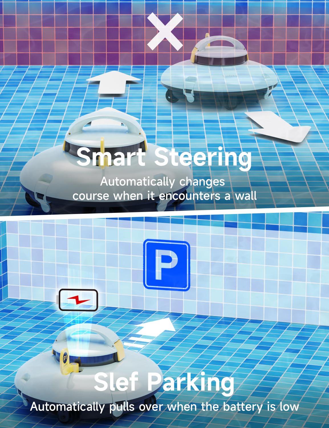 Automatic Cordless Robotic Pool Cleaner for Above Ground Pools - Rechargeable Battery, Dual-Drive Motors & Water Sensor Tech - Ideal for Flat Bottom Pools Up to 35ft (Yellow) - Perfect for Weekly Pool Maintenance & Seasonal Cleaning