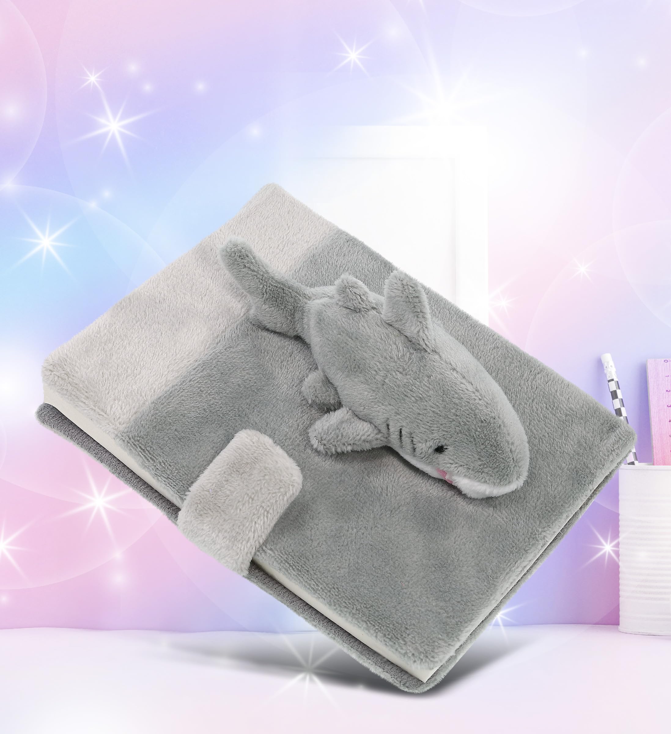 DolliBu Shark Plush Notebook - Cute Stuffed Animal Writing Journal for Kids, Boys & Girls, 80 Pages Soft Plush Shark Stationery Notebook (4.5x5.75 Inches) - Perfect for School, Travel & Gift Giving