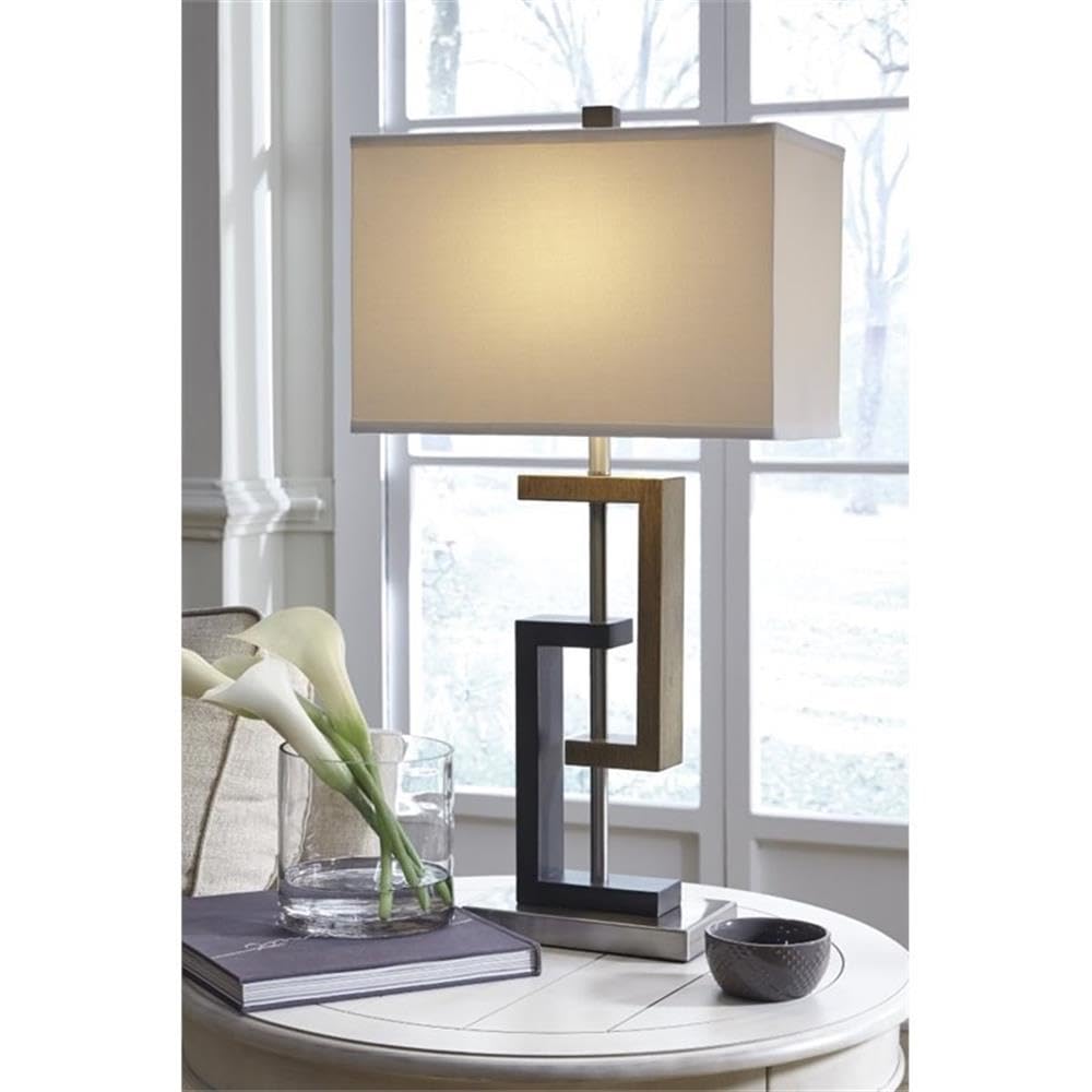 BOWERY HILL Modern Brown and Silver Poly Table Lamp Set of 2 - Bedside Nightstand Lighting for Bedroom, Living Room, Office Decor