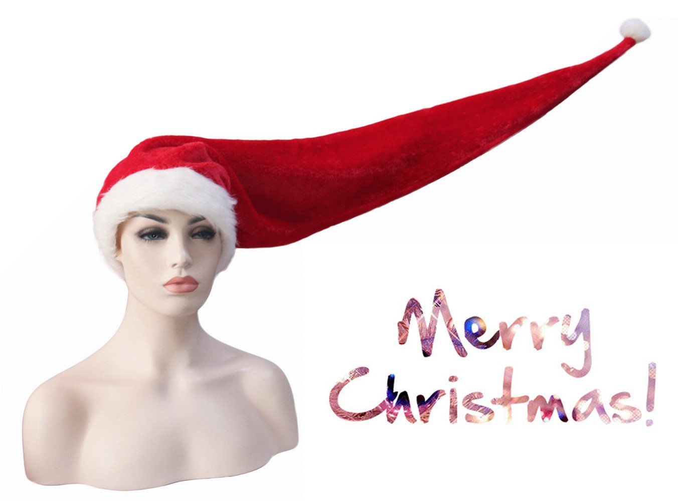 Festive Long Santa Hat for Adults - Soft Red Christmas Santa Hat with White Fur Trim - Perfect for Holiday Parties, Christmas Photos & Festive Gatherings