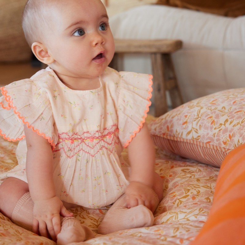 Bonheur du Jour Paris Amily Baby Overalls - Soft Pink Cotton Romper for Infants & Toddlers | Perfect for Playtime, Daycare & Family Outings