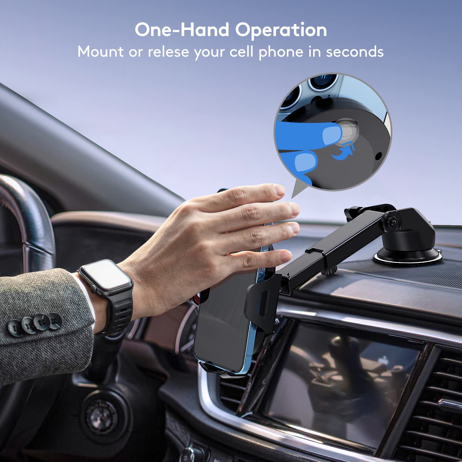 Best Car Phone Holder Mount with Strong Suction Cup - Military Grade Durable Windshield & Dashboard Mount - Adjustable Long Arm Compatible with iPhone 16/15/14 Pro Max & All Smartphones (Red) - Perfect for GPS Navigation, Hands-Free Calling & Road Trips