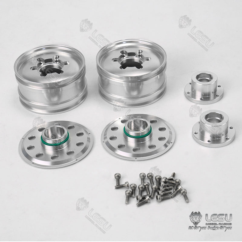 1/14 Scale LESU Metal Front & Rear Wheel Hub Bearings with Brake Rubber Tires - Compatible with TAMIYA RC Tractor Truck & Dumper Trailer - DIY Upgrade Parts for Off-Road RC Vehicle Performance
