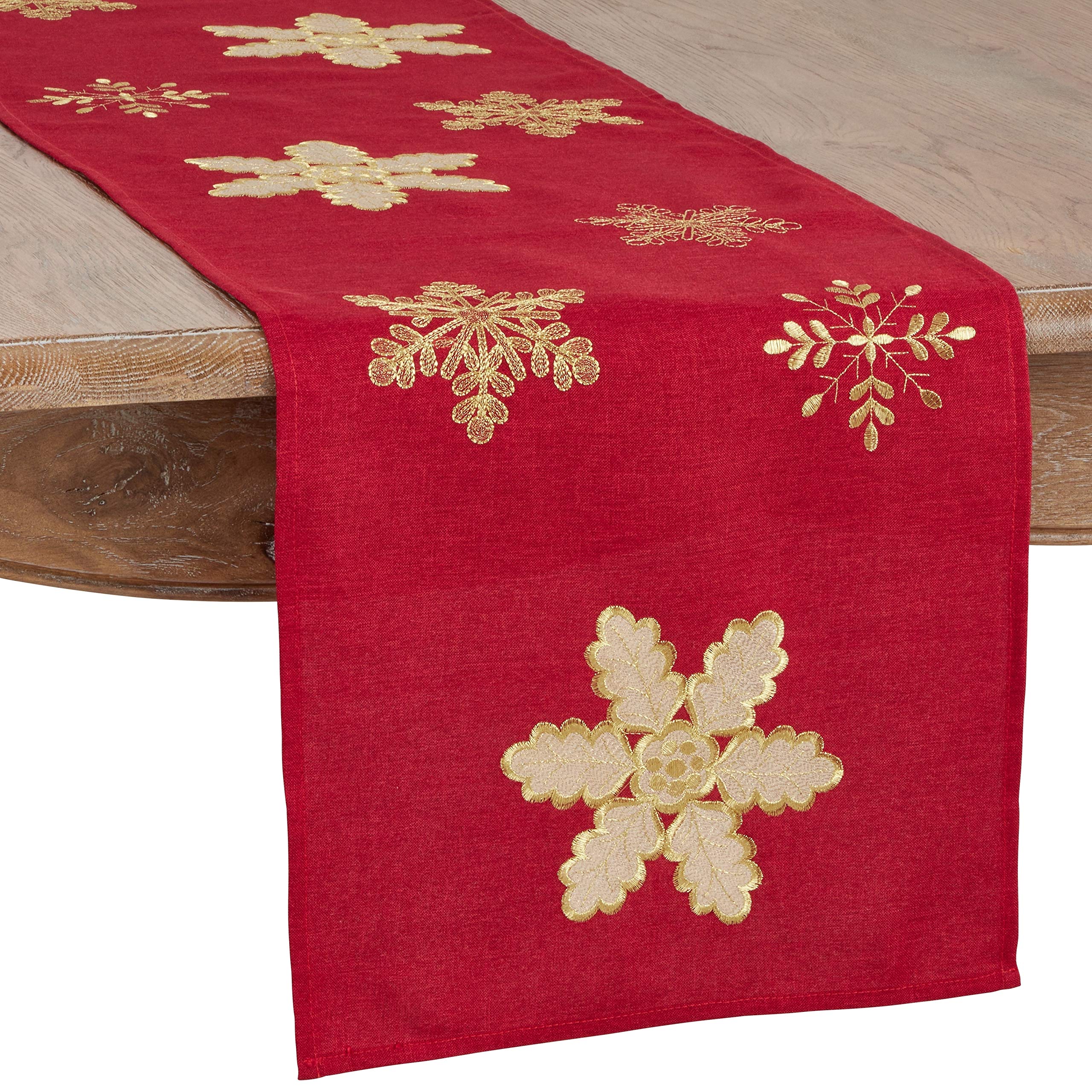 Embroidered Snowflake Design Red Polyester Table Runner - Perfect for Christmas Dining Decor, Holiday Party Table Setting & Winter Home Decoration