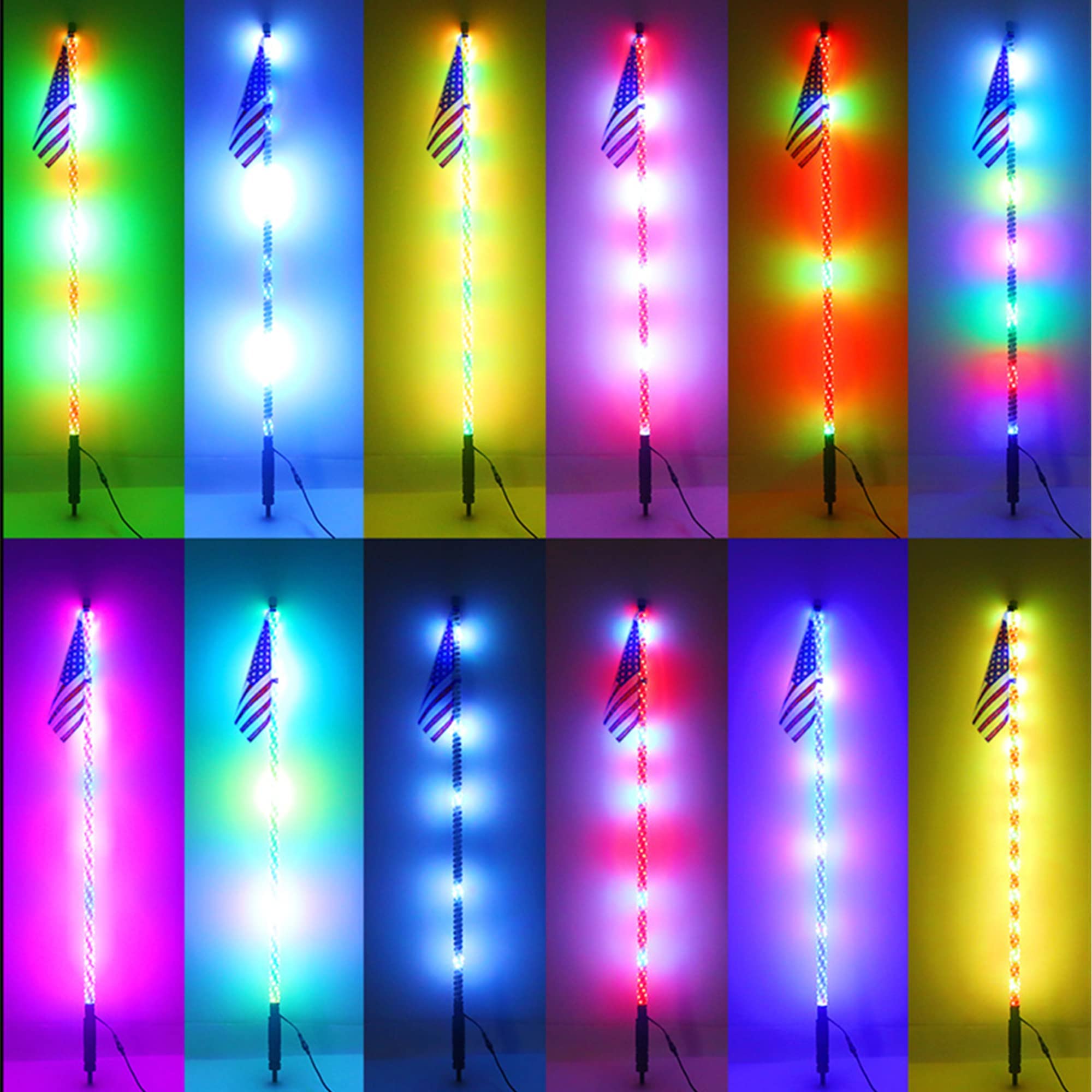 2PC 3FT RGB LED Whip Lights with APP Control - 360° Spiraling Rising Dancing Dreamcolor Flag for UTV, ATV, Off-Road, Sand Buggy & Dune RZ | Perfect for Night Rides, Off-Road Racing & Desert Adventures