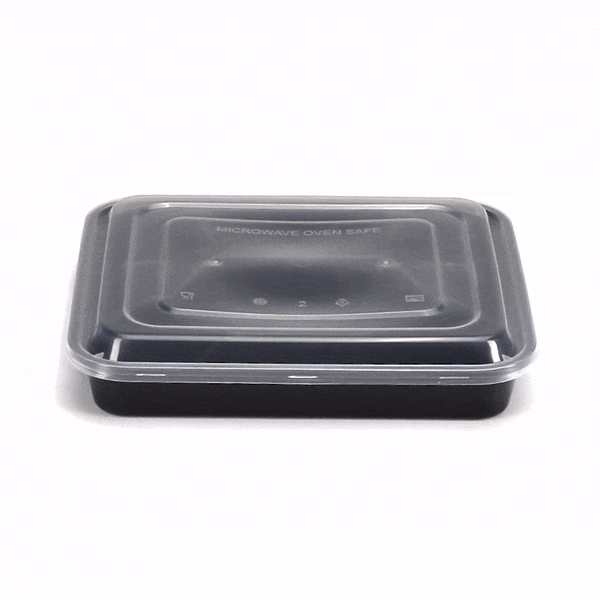 34 oz Black Plastic 4-Compartment Meal Prep Containers with Clear Lids - Microwave Safe (8.75
