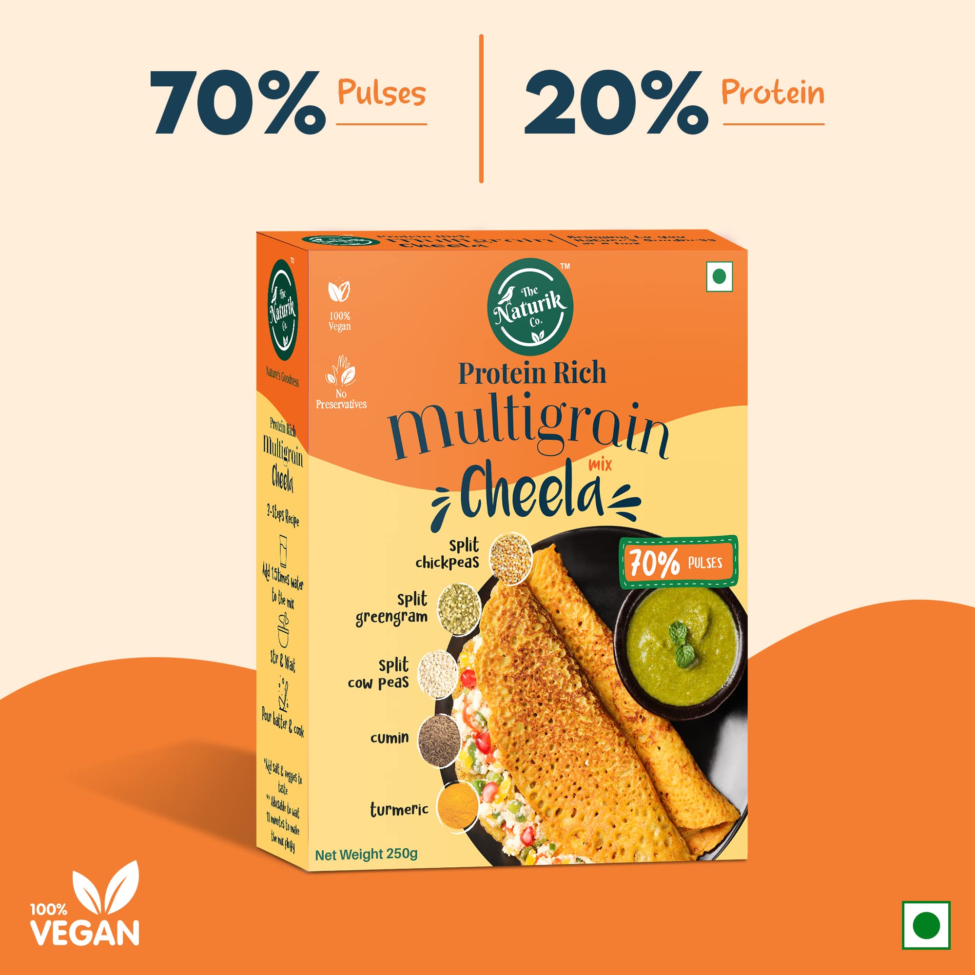 The Naturik Co Ragi & Multigrain Cheela Mix Combo 250g (Pack of 2) - Ready to Cook Instant Dosa/Chilla Mix | Healthy Breakfast & Snack for Kids & Adults | Gluten-Free Multigrain Pancake Mix | Perfect for Quick Meals, Office Lunch & Family Gatherings | As Seen On Shark Tank