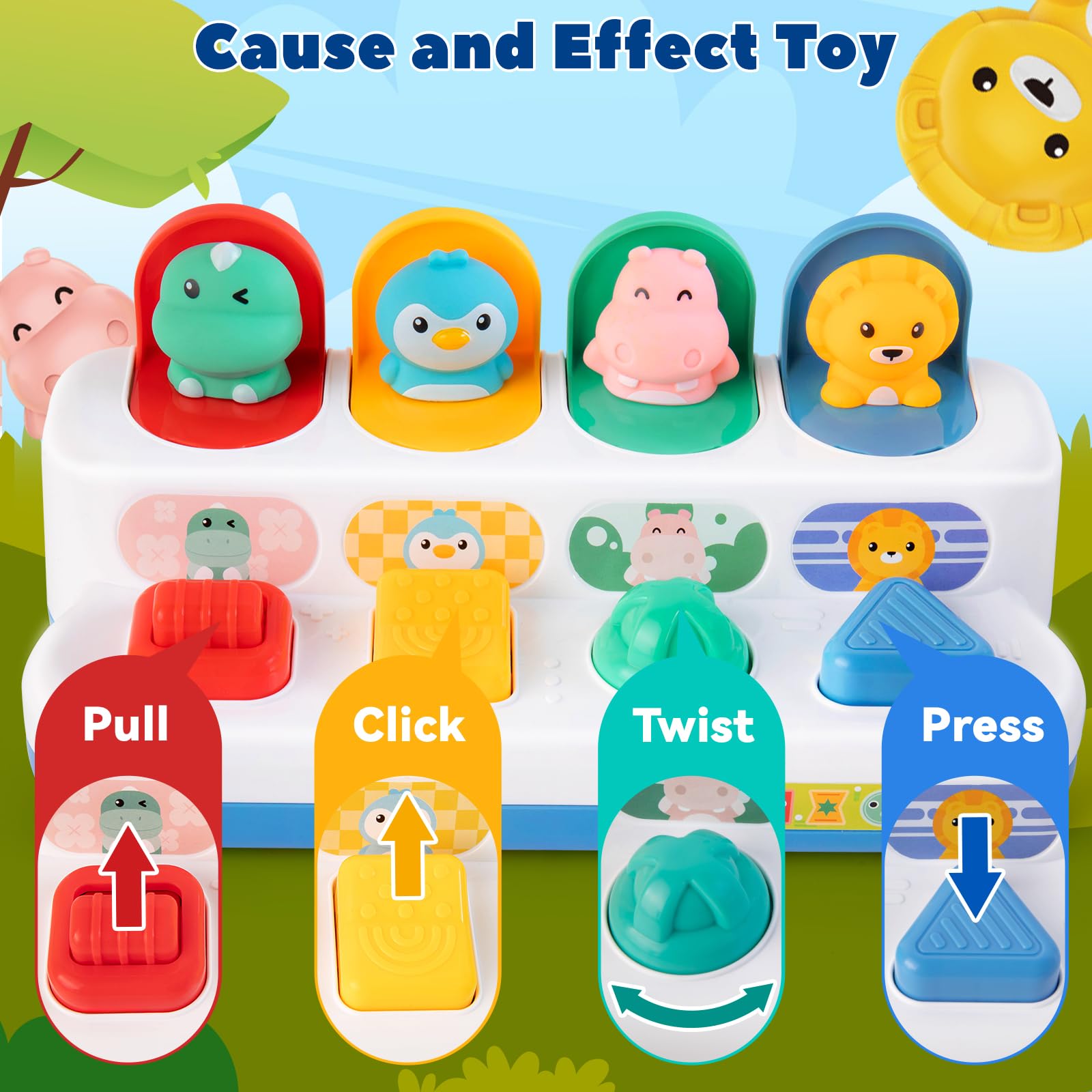 Montessori Cause and Effect Toy for Babies 6-12 Months - Push Button Pop Up Animal Sensory Toy | Interactive Learning Toy for Toddlers 1-3 Years | Educational Developmental Toy for Boys & Girls 9-11 Months | Perfect for Early Childhood Development & Playtime Fun