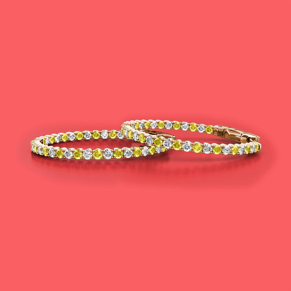 14K Rose Gold Yellow Sapphire & Diamond Inside-Out Hoop Earrings (2.77 ctw) - Elegant Jewelry for Weddings, Parties & Special Occasions