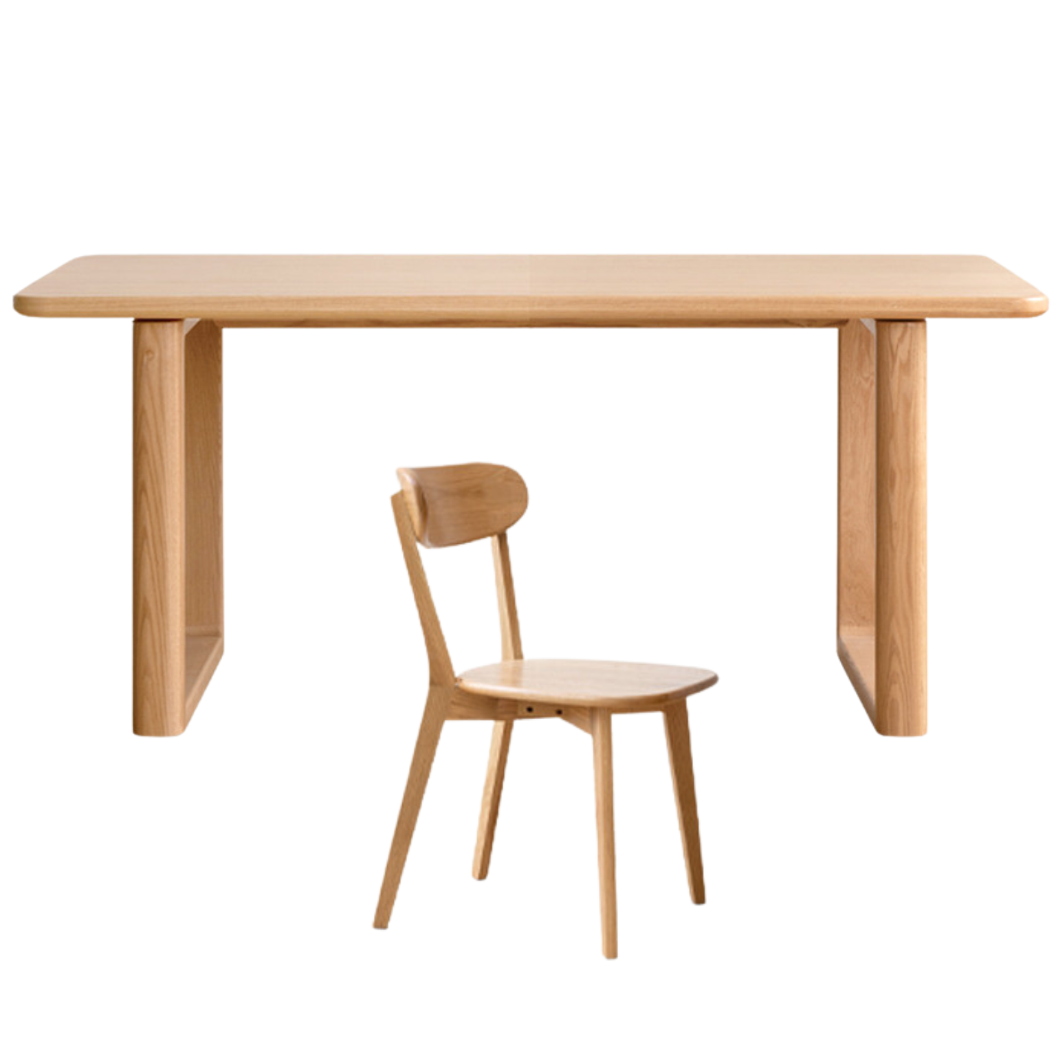 62.9x33.4x29.9 inch / 160x85x76 cm / Natural Wood Color / Large table + six dining chair