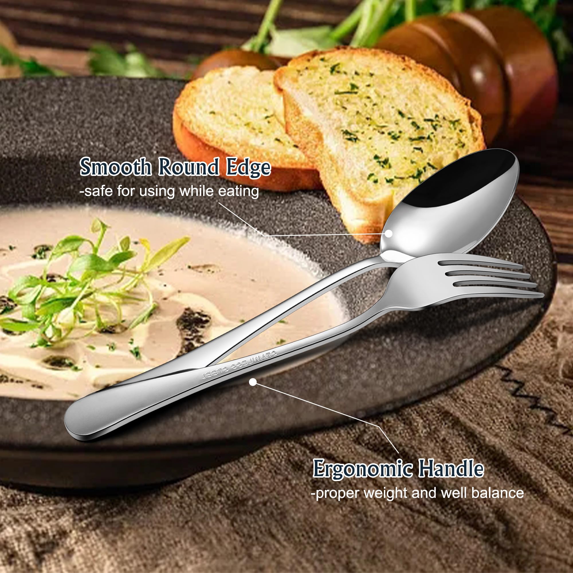 Premium 12-Piece Stainless Steel Flatware Set (Forks, Spoons, Knives) for 4 People - Food Grade Mirror Finish Cutlery for Home, Kitchen & Restaurant Use - Dishwasher Safe Silverware Set - Perfect for Dinner Parties, Daily Meals & Catering Events