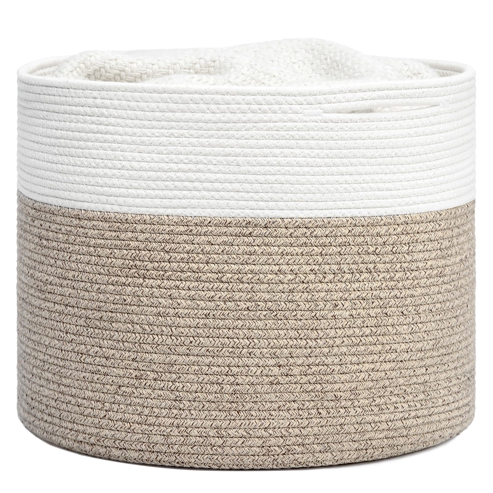 INDRESSME Large Cotton Rope Storage Basket - Woven Blanket Basket with Handles for Living Room, Nursery, Bedroom - Perfect for Organizing Pillows, Toys, Plants (15.8