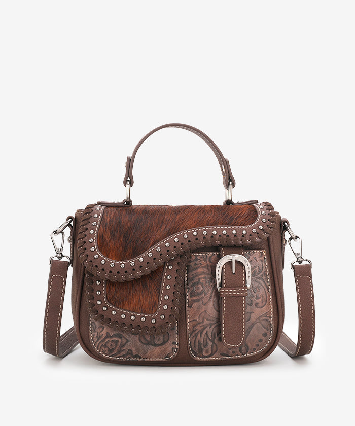 Trinity Ranch Genuine Hair-On Cowhide Crossbody Saddle Purse - Western Style Leather Handbag for Women, Perfect for Rodeo, Country Concerts & Cowgirl Fashion