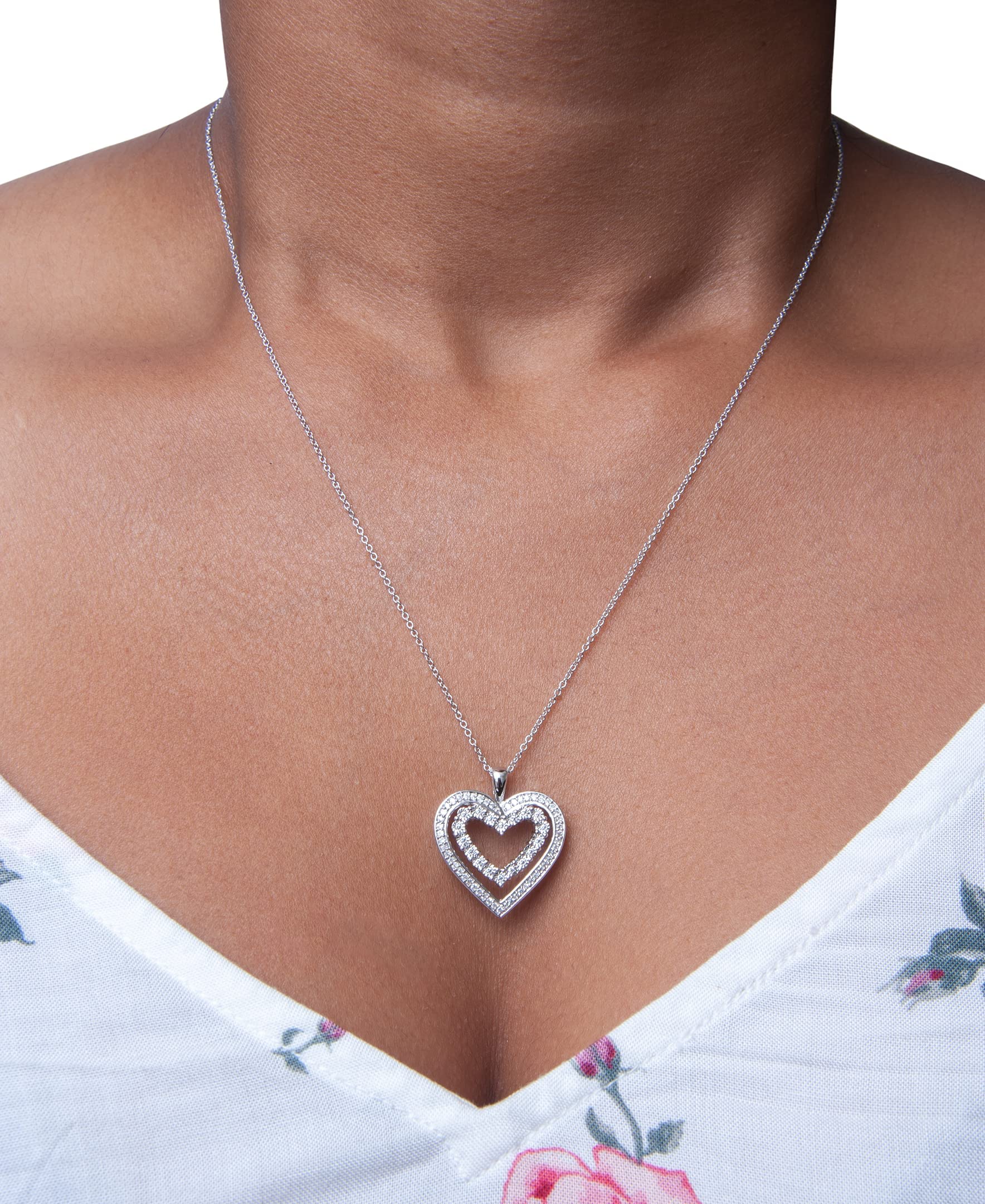 1/4 CTTW Diamond Double Heart Pendant Necklace in Sterling Silver - 20