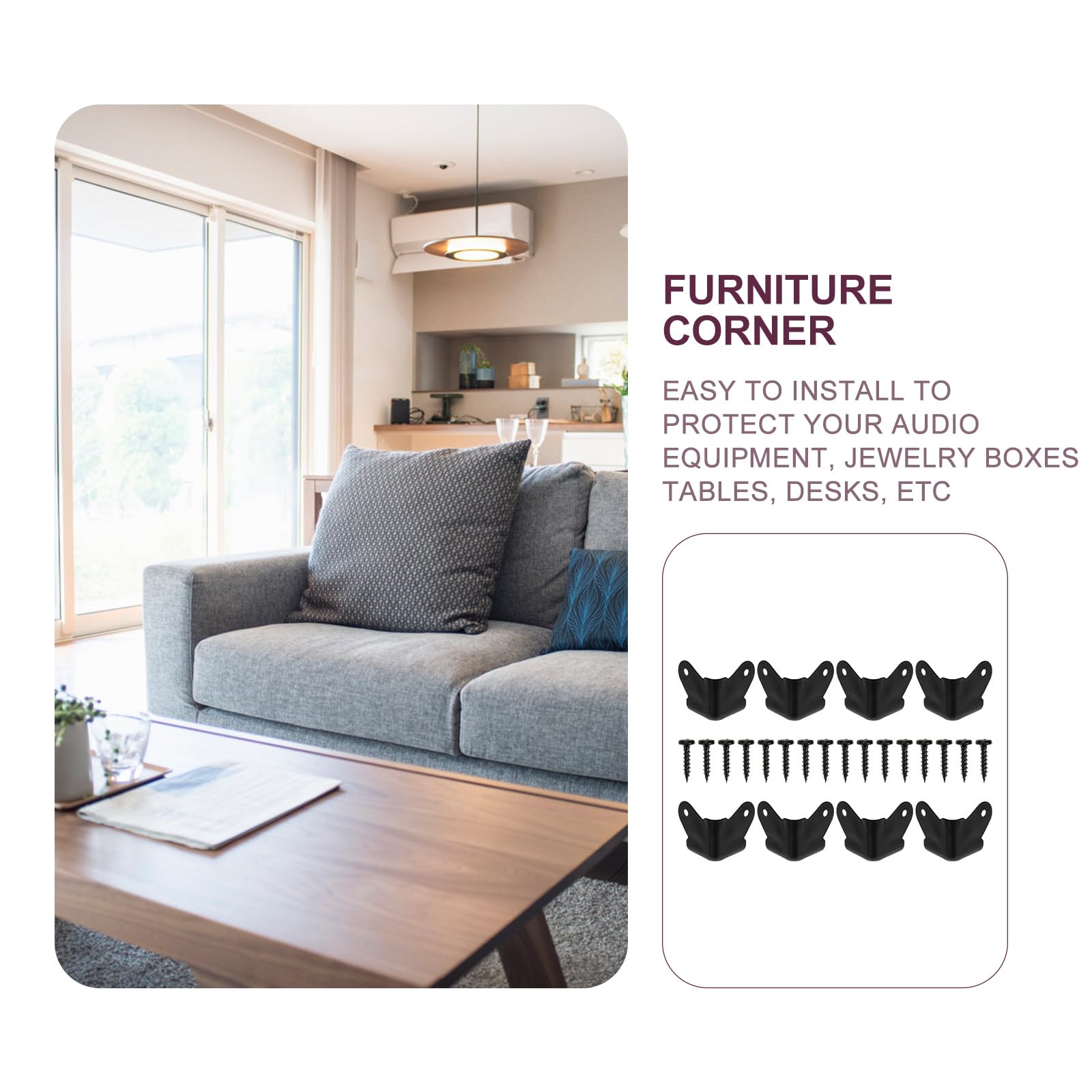 8-Pack Black Metal Corner Protectors for Speaker Cabinets & Guitar Amplifiers - Heavy Duty Rounded Edge Guards for Furniture, Home & Studio Use
