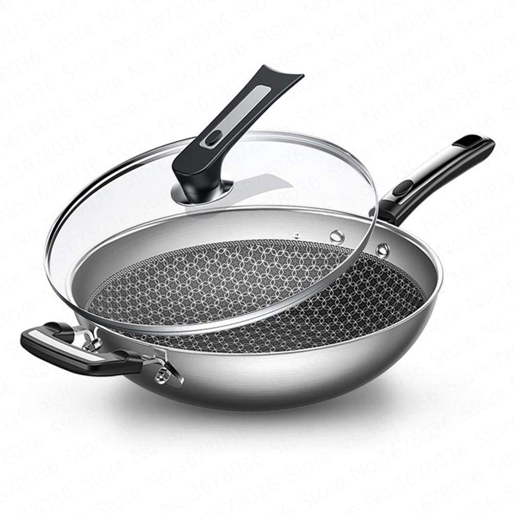 **Nonstick Wok Pan - 12.5 Inch Stainless Steel Stir Fry Pan with Glass Lid & Heat-Resistant Handle, Scratch-Resistant Honeycomb Design for Sauteing, Frying & Deep Frying - Perfect for Home Kitchen, Asian Cooking & Healthy Meals**