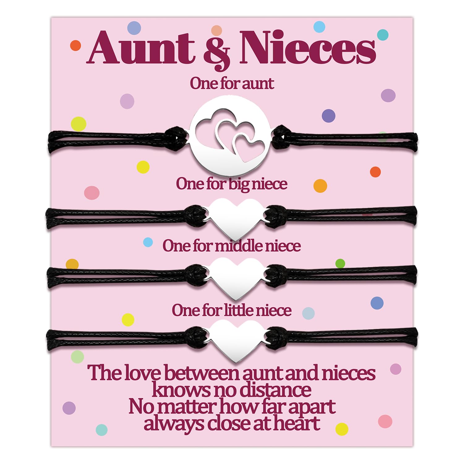 **Matching Heart Love Bracelet Set for Aunt & Nieces - 2/3/4/5 Piece Jewelry Gift for Women, Mothers Day, Birthday, Valentines Day - Perfect for Family Bonding & Special Occasions**
