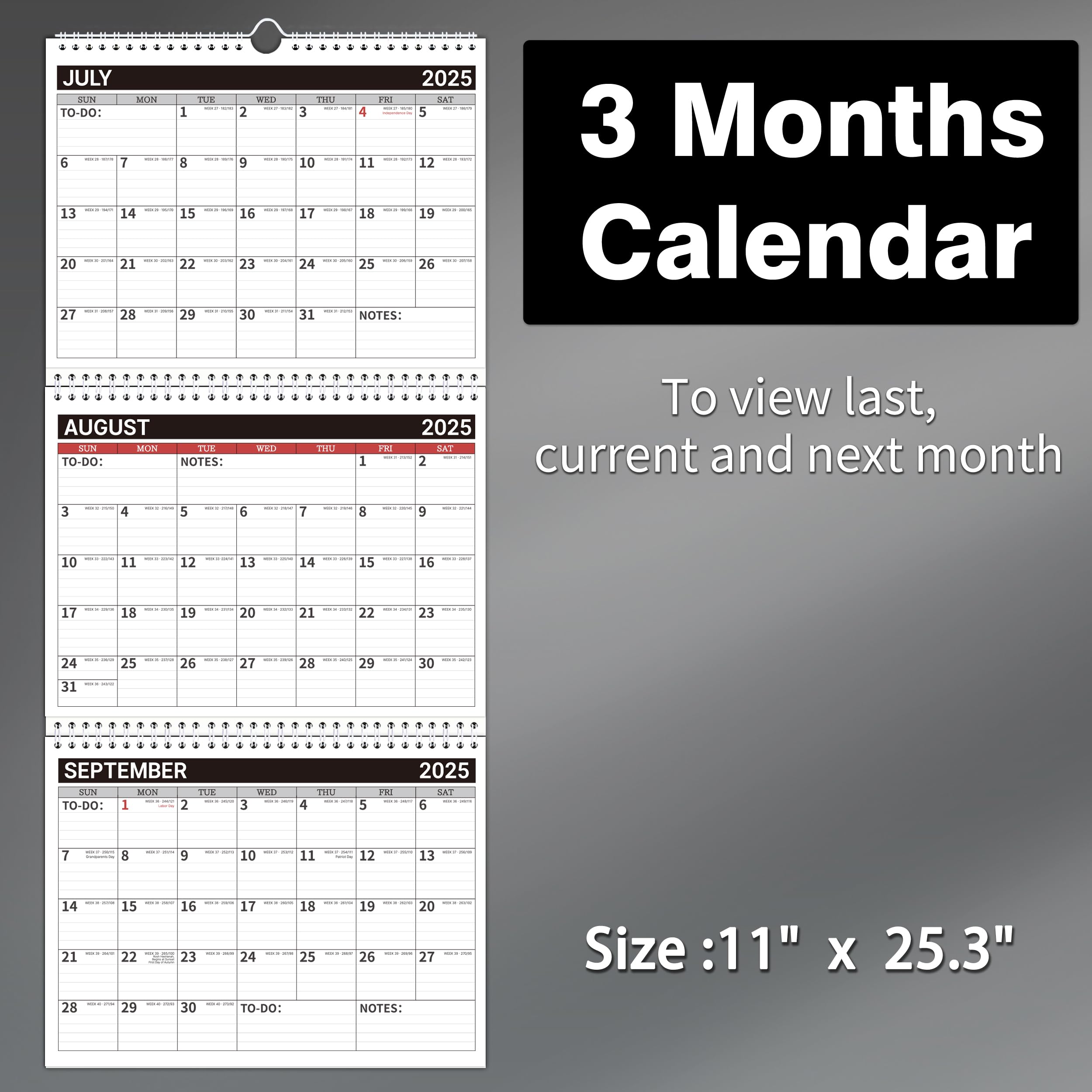 2025-2027 3-Month Wall Calendar Planner | July 2025 - June 2027 | 11
