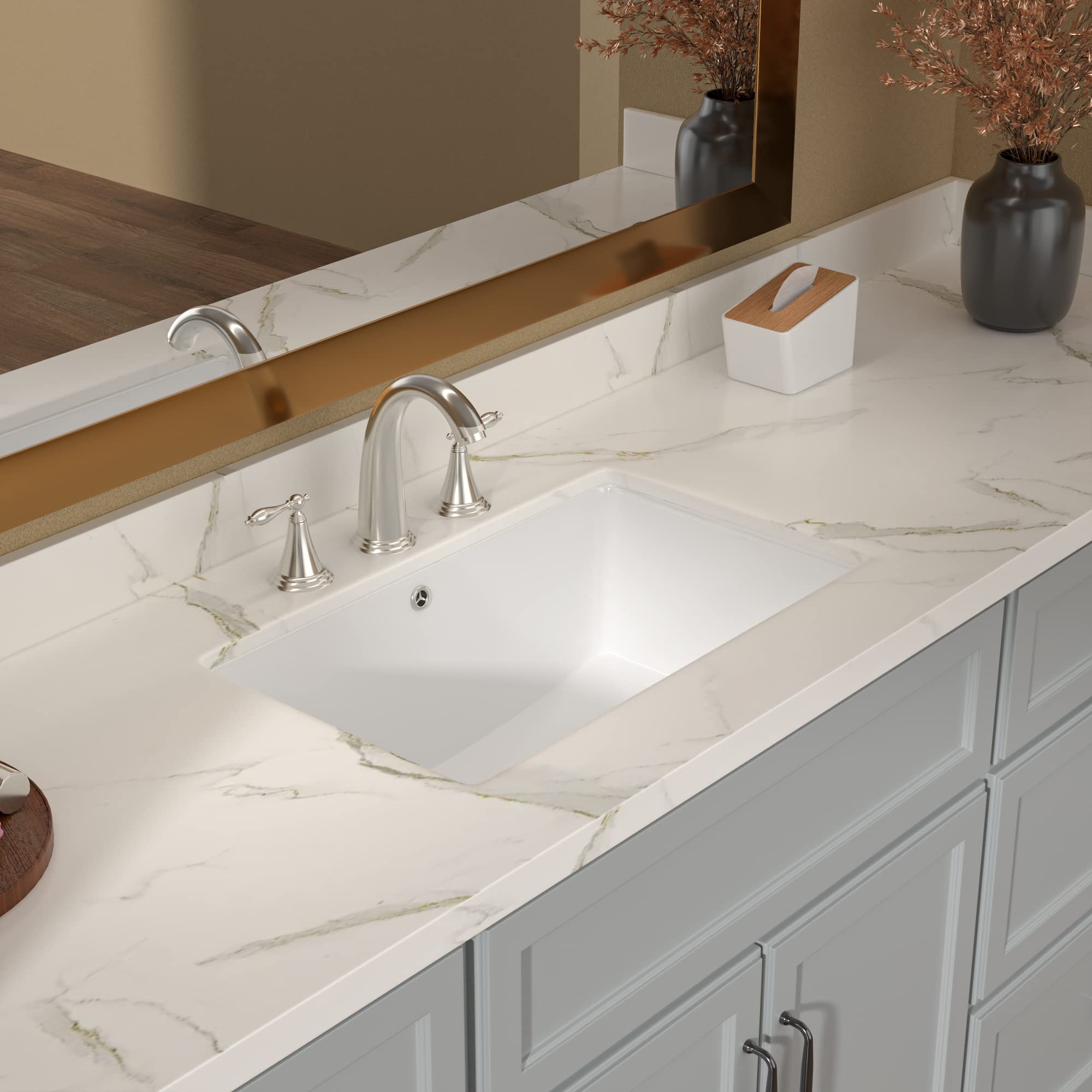 Lordear 20x15 Inch Undermount Bathroom Sink - White Porcelain Ceramic Vanity Sink Basin with Overflow - Rectangle Under Counter Lavatory for Modern Bathrooms (Perfect for Home Renovation & Guest Bathroom Upgrades)