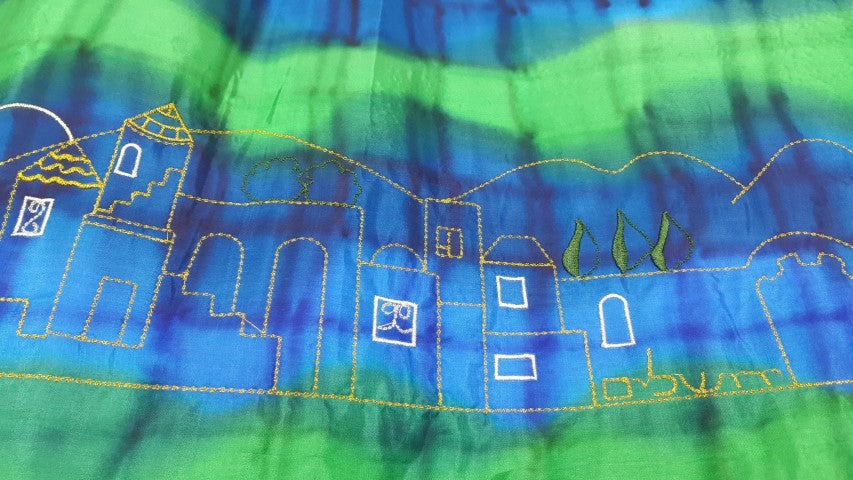 Premium Wool Tallit with Gold Embroidered Jerusalem Landscape - Elegant Bar Mitzvah & Wedding Prayer Shawl with Tzitzit - Contemporary Jewish Ceremonial Scarf for Religious Services & Special Occasions