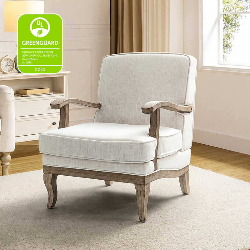 Randolph Farmhouse Upholstered Accent Chair with Wooden Legs - Comfortable Living Room Armchair for Home Decor, Reading Nook & Cozy Sitting Area (Multiple Style Options Available)