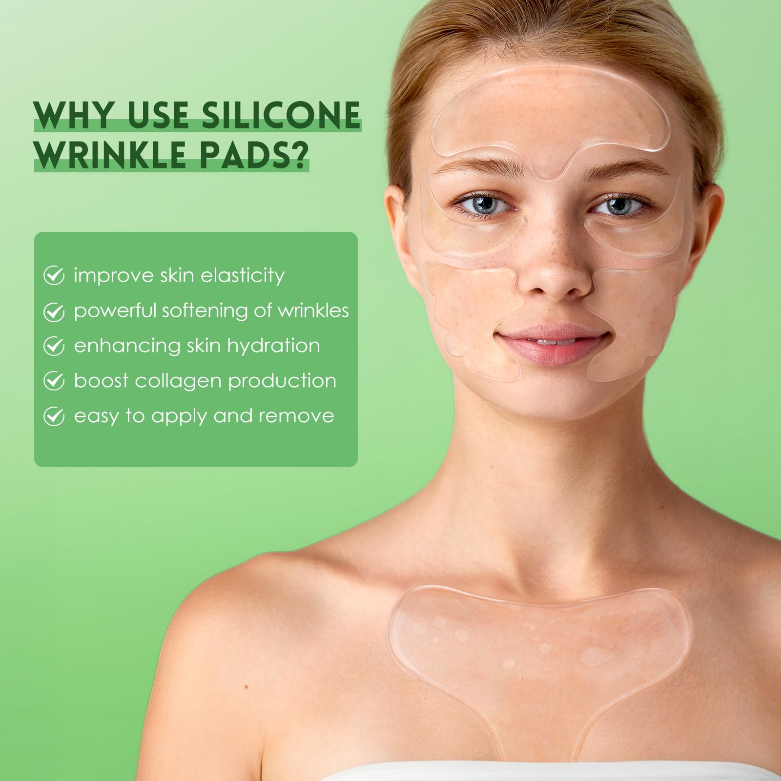 AUSLKA Reusable Silicone Wrinkle Patches - Anti-Aging Face Patches for Forehead, Neck, Frown & Chest Lines - 11 Pack for Smooth Skin at Home, Work & Travel