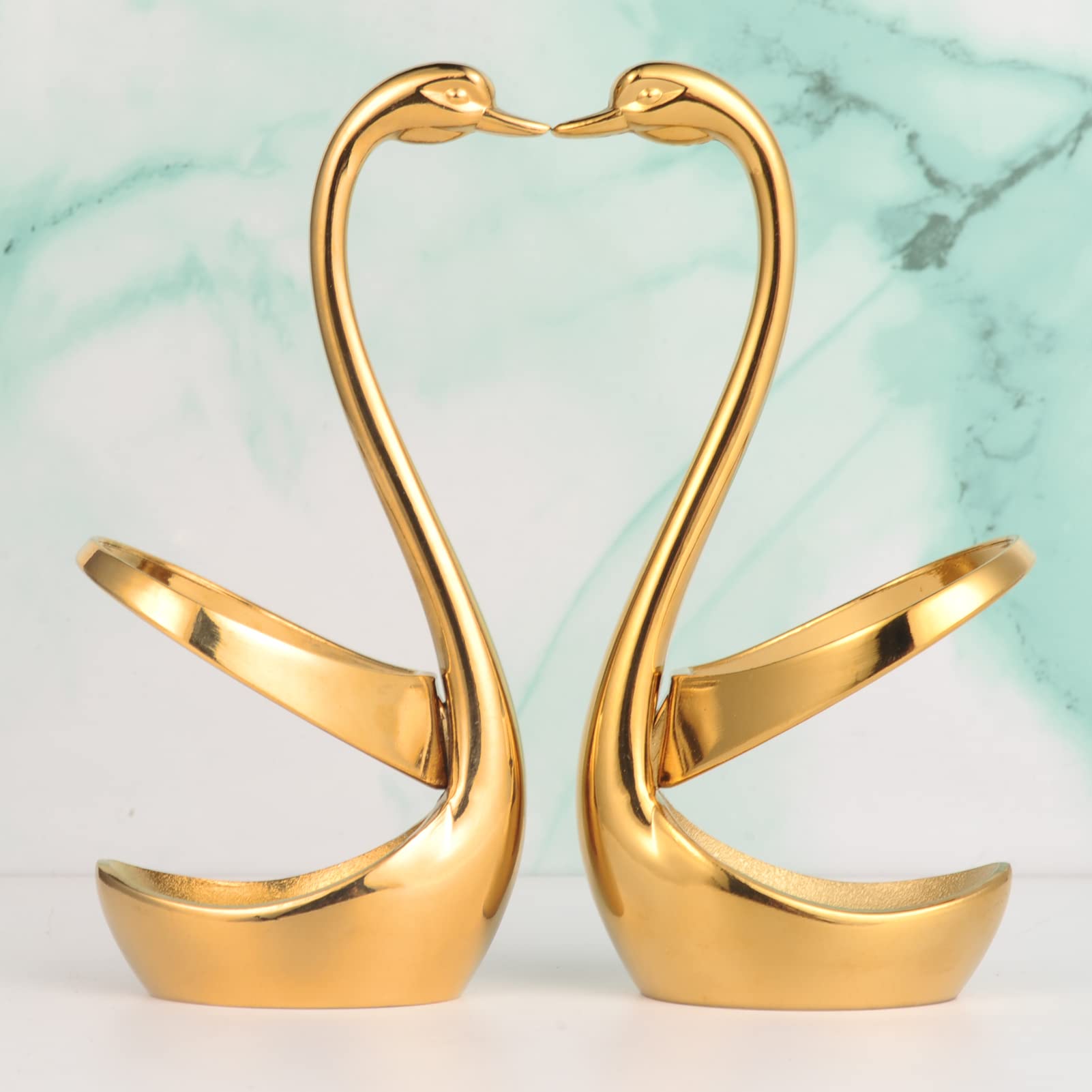 AnSaw 24K Gold-Plated Swan Base Cutlery Set - 5 Coffee Spoons & 5 Fruit Forks with 4.7