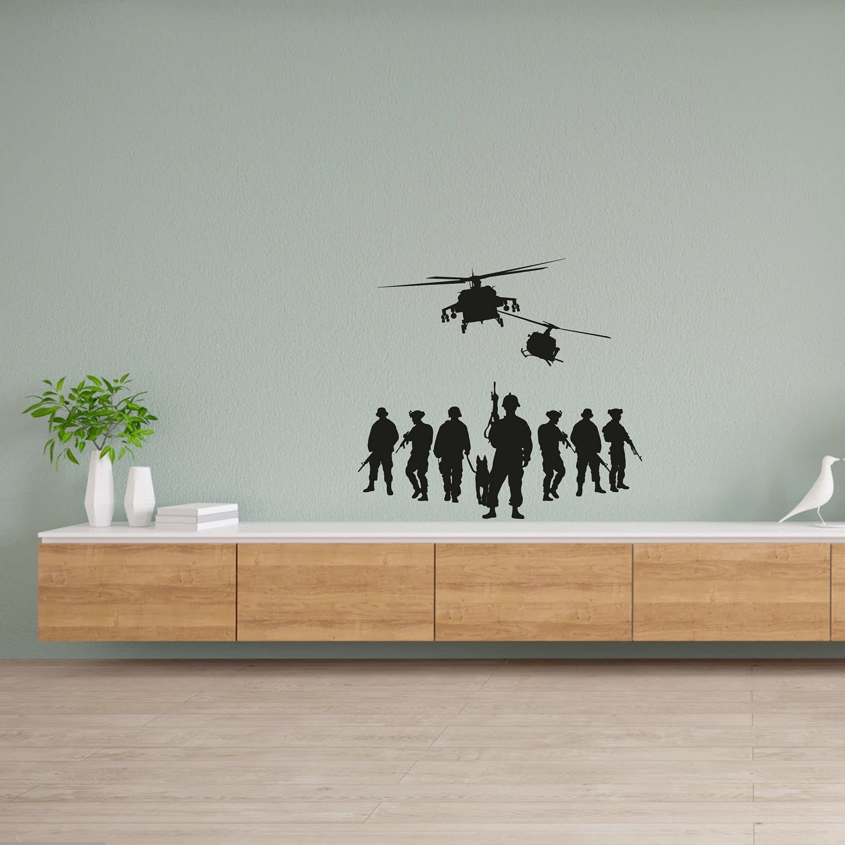 Military Helicopter Wall Decal - SWAT Army Soldier Vinyl Sticker for Boys & Girls Room Decor - 30x40 Inch - Perfect for Kids Bedroom, Playroom & Home Wall Art - Easy to Apply & Remove