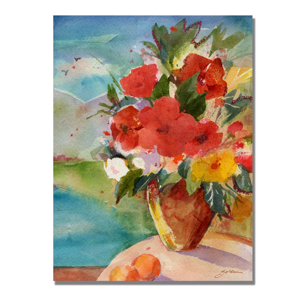 Scenic Bouquet Floral Painting by Sheila Gold - 16x24 Inches Ornate Framed Canvas Wall Art for Living Room, Bedroom & Office Decor