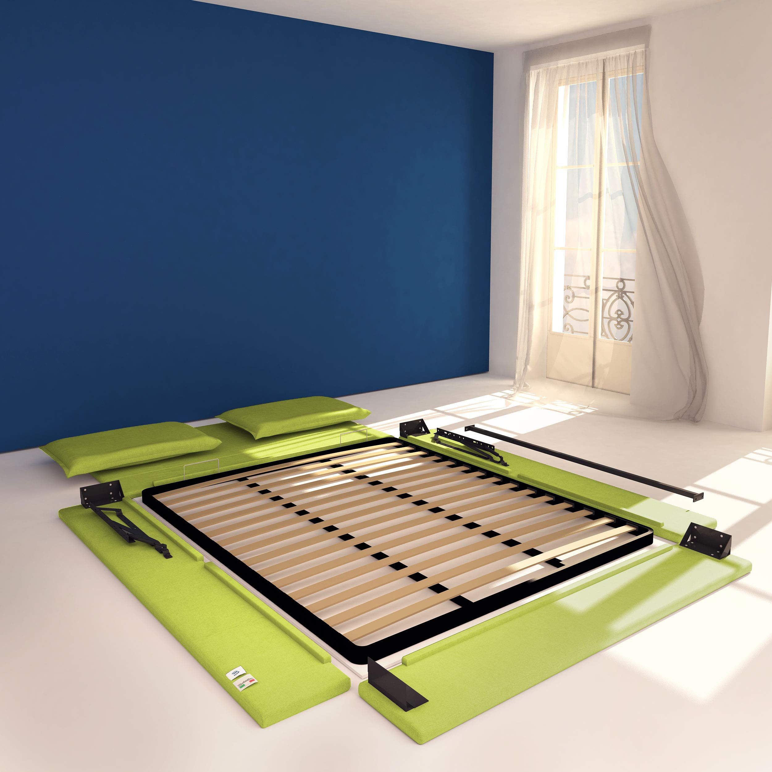 Baldiflex Licia Queen Size Bed Frame with Upholstered Headboard & Slatted Base - 160x190cm Synthetic Leather Platform Bed for Mattress Support, Modern Bedroom Furniture (Perfect for Master Bedrooms & Guest Rooms)