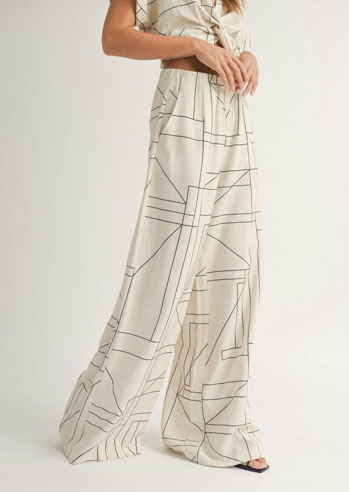 Stylish High Waisted Geometric Print Wide Leg Pants for Women - Trendy Lounge & Office Wear - Perfect for Casual Outfits, Work Attire & Vacation Looks