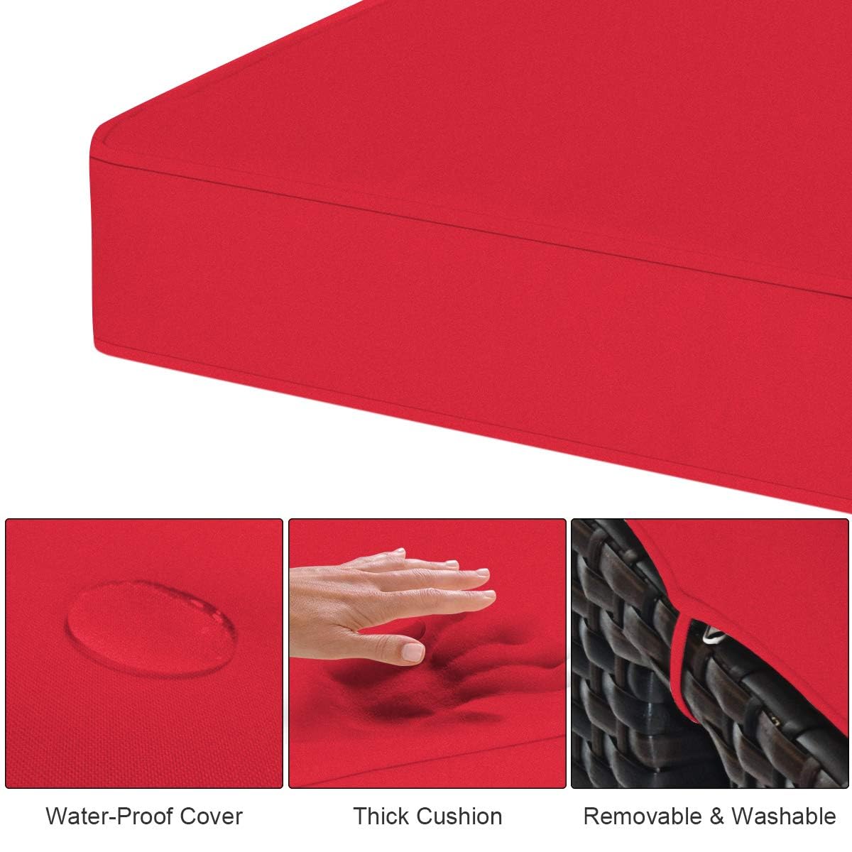 DORTALA 2-Piece Outdoor Wicker Ottoman Set - PE Rattan Side Table & Footstool with Cushions for Patio, Garden, Living Room, Couch & Chair (Red) - Perfect for Relaxing, Entertaining & Coffee Table Use