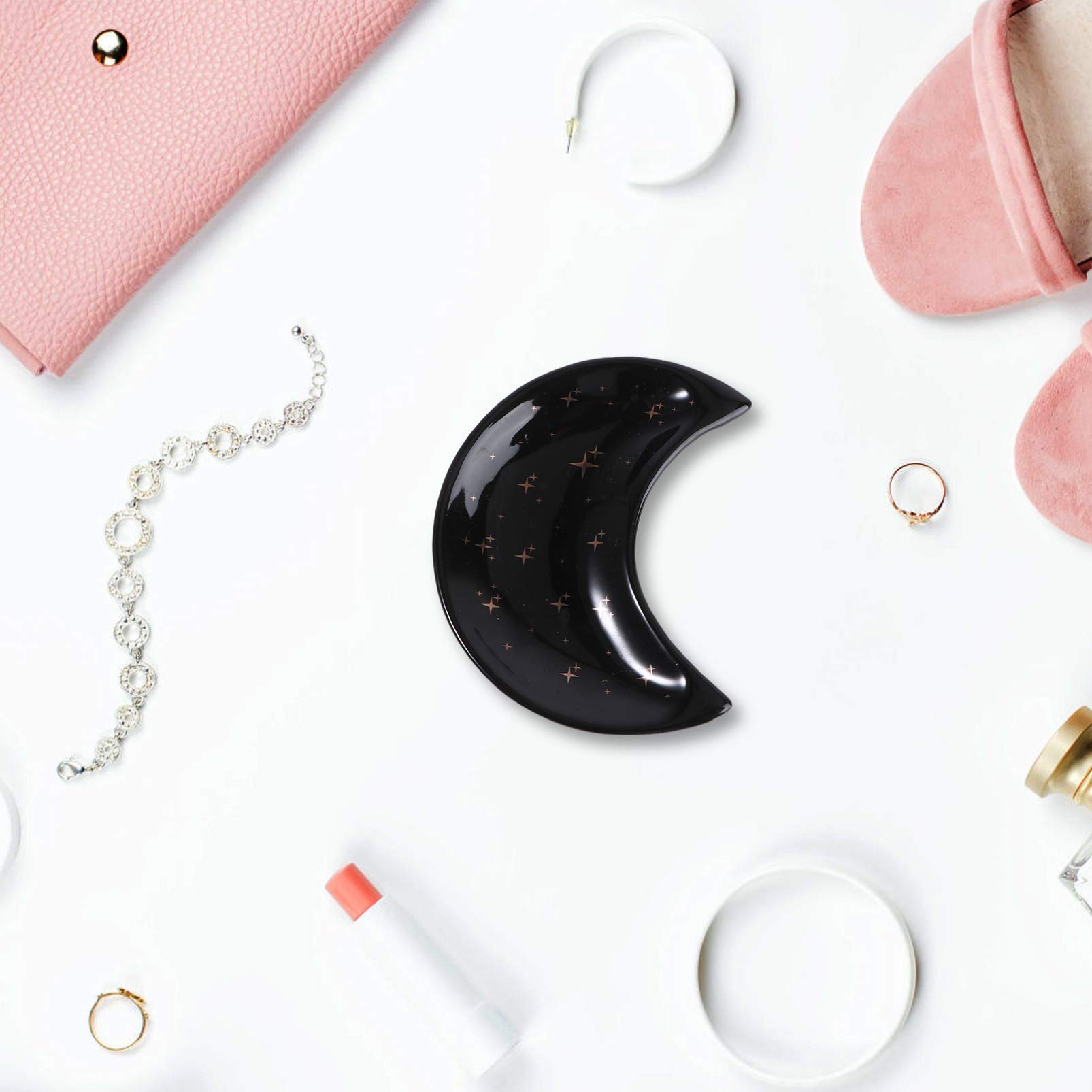 Lurrose Moon Shaped Jewelry Display Tray - Ring Holder Bracelet Storage Organizer, Decorative Desktop Jewelry Plate for Earrings, Necklaces & Watches | Perfect for Boutique Displays, Wedding Jewelry Organization & Gift Presentation