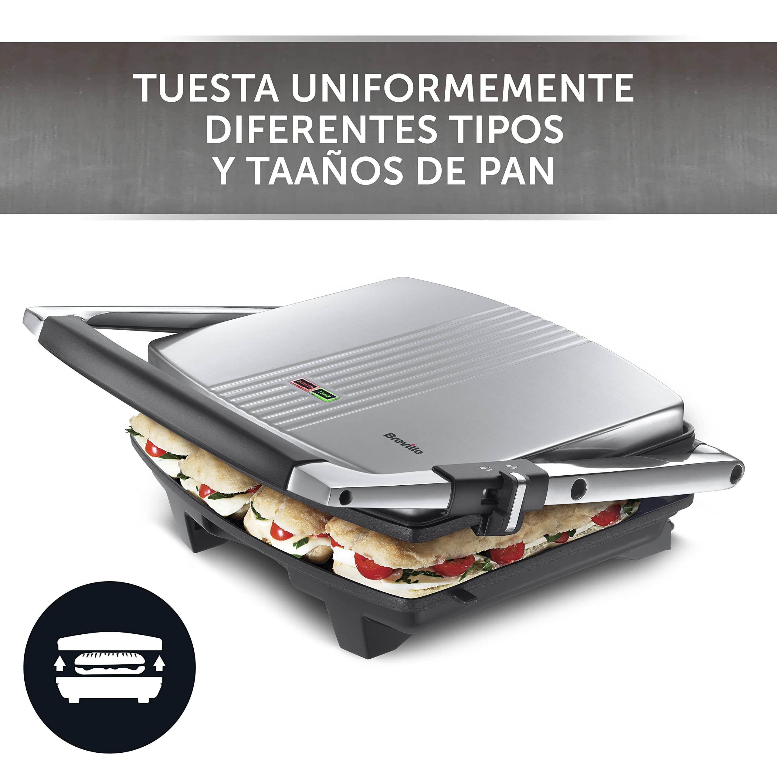 Breville 4-Slice Sandwich Maker & Panini Press | Stainless Steel Toaster | Perfect for Grilled Cheese, Paninis & Toasties [VST026X] | Ideal for Breakfast, Lunch & Quick Snacks at Home or Office