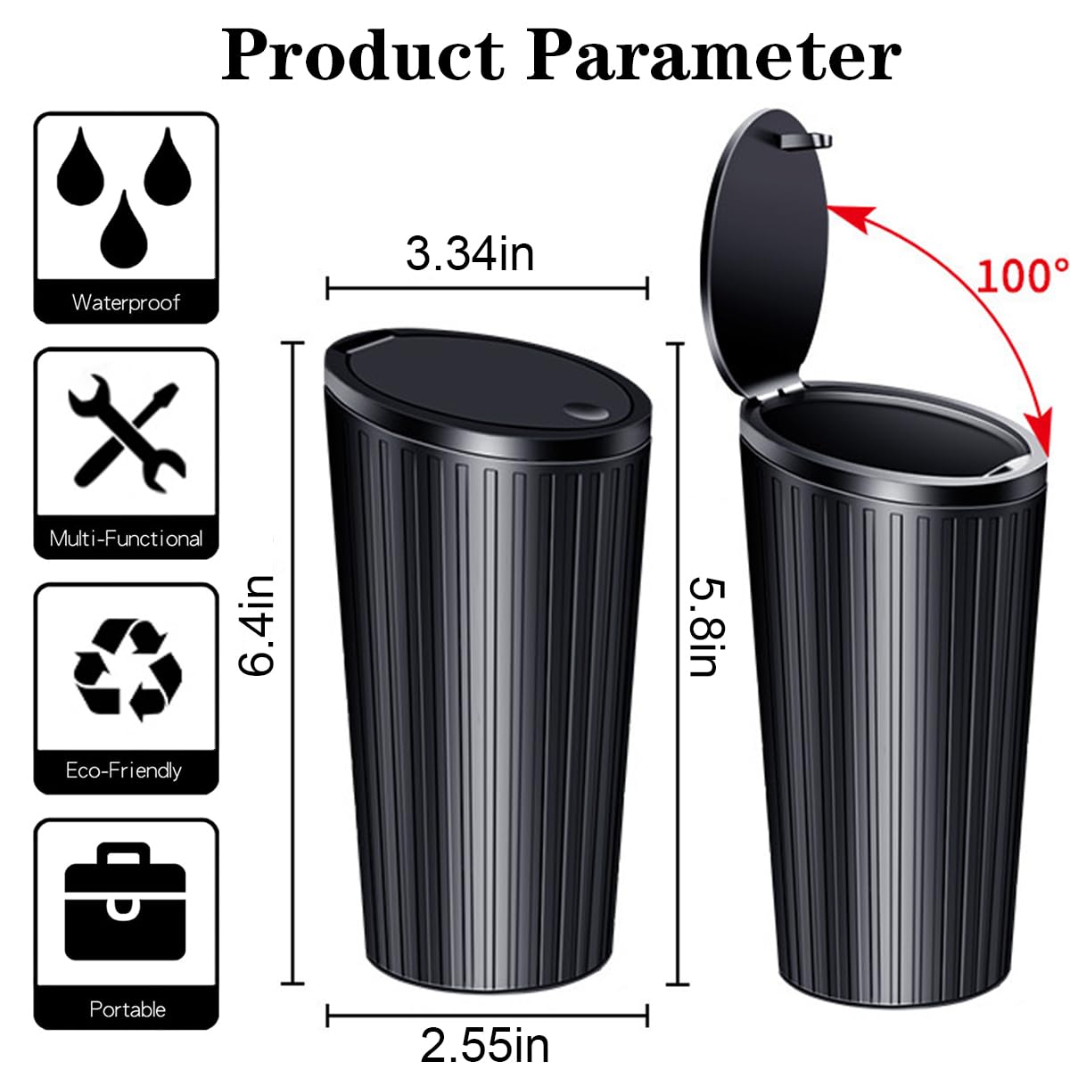 Leakproof Car Trash Can with Lid - 2 Pack for Cup Holder, Includes 40 Trash Bags - Perfect for Front & Back Seat Organization