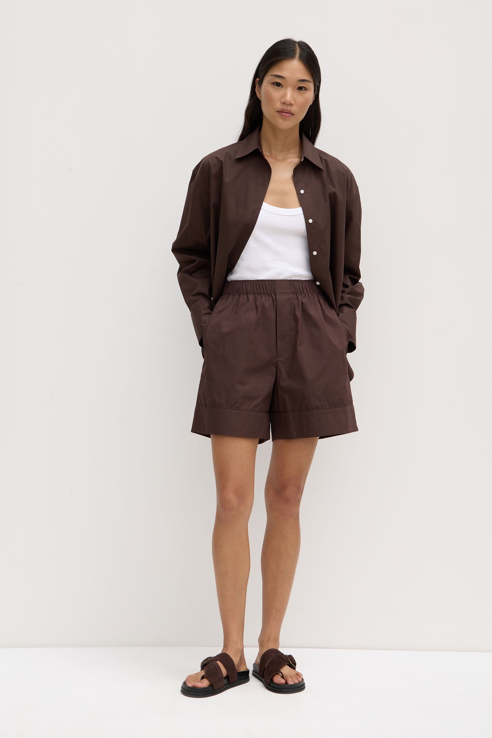 Cleo Longline Poplin Short - Women's High Waisted Casual Summer Shorts for Outfits, Beach & Travel