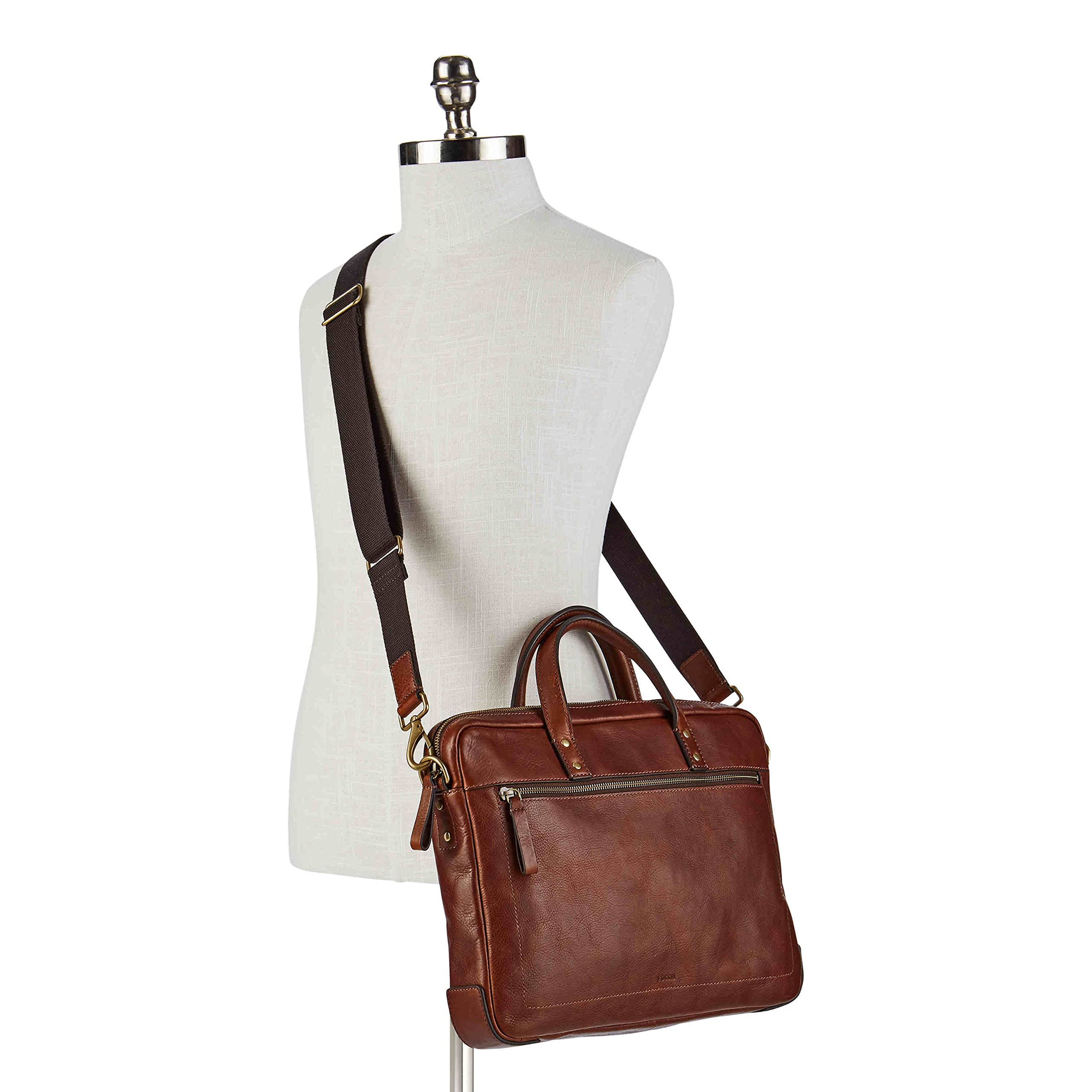 Fossil Men's Haskell & Asher Genuine Leather Messenger Briefcase - Professional Laptop Bag for Business, Work & Travel - Fits 15.6 Inch Laptop & Documents
