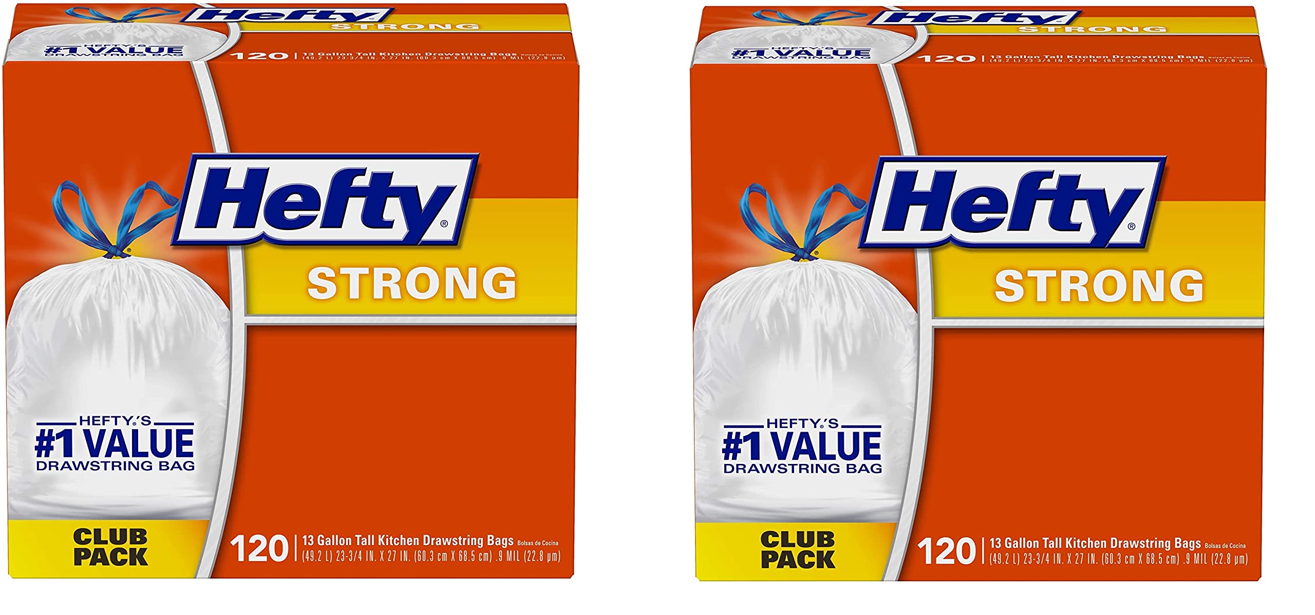 Strong Tall 13 Gallon Kitchen Trash Bags - Unscented, 2 Pack (120 Count) | Heavy Duty Garbage Bags for Home, Office & Outdoor Use