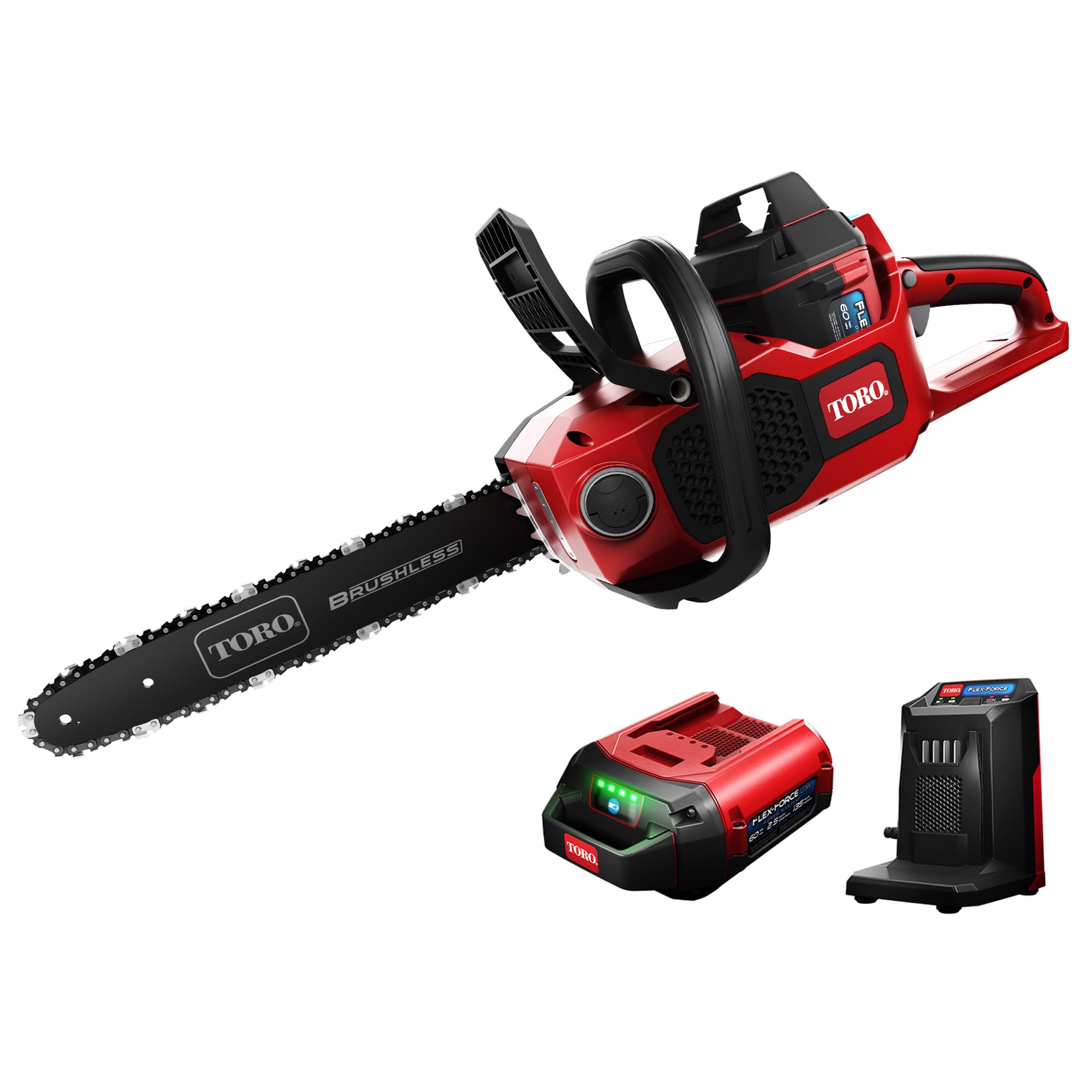 Flex-Force 60V Max 16-Inch Brushless Electric Chainsaw with 3-Phase Motor & 2.5Ah Battery - Lightweight Cordless Chainsaw for Tree Cutting, Wood Chopping, and Yard Maintenance (Includes Charger, Red) - Perfect for Homeowners, Landscapers, and DIY Woodworking Projects