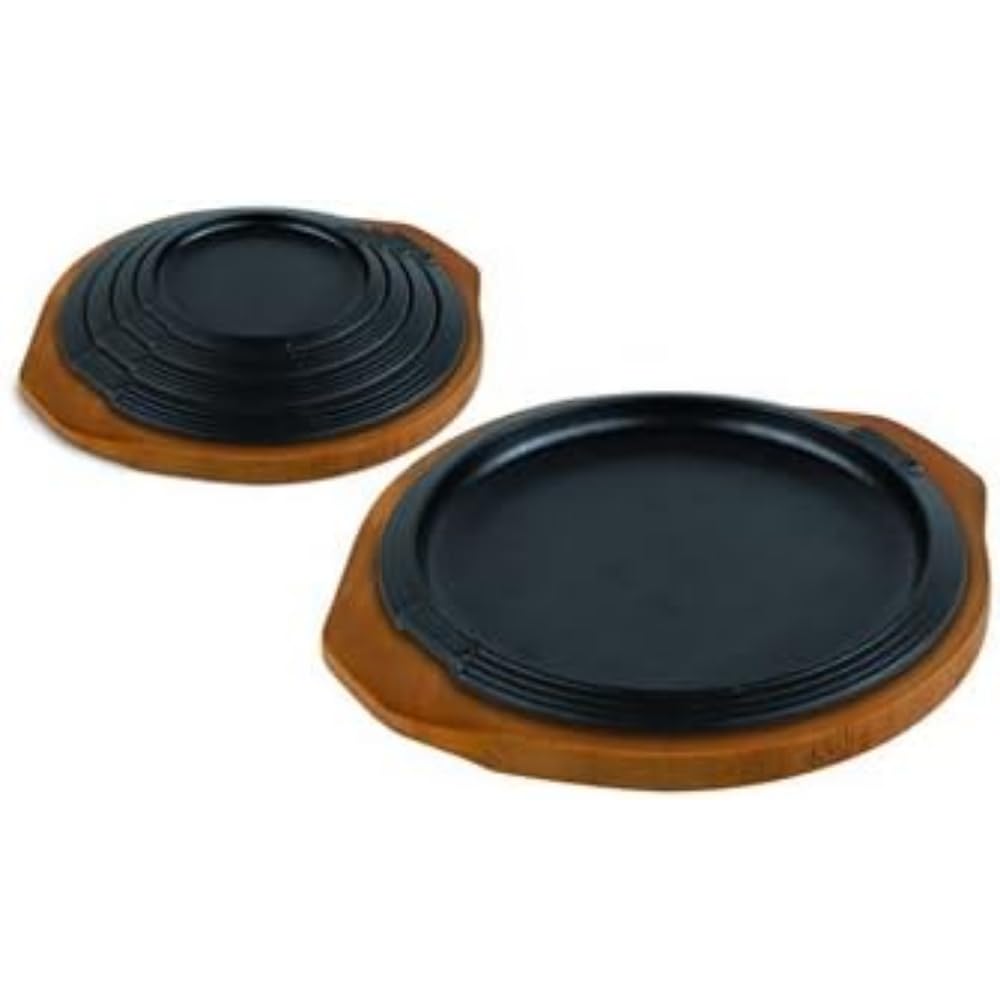 Iron Serving Plate with Wooden Tray - 16cm Round Rustic Charcuterie Board for Cheese, Fruits & Appetizers | Perfect for Entertaining & Dinner Parties