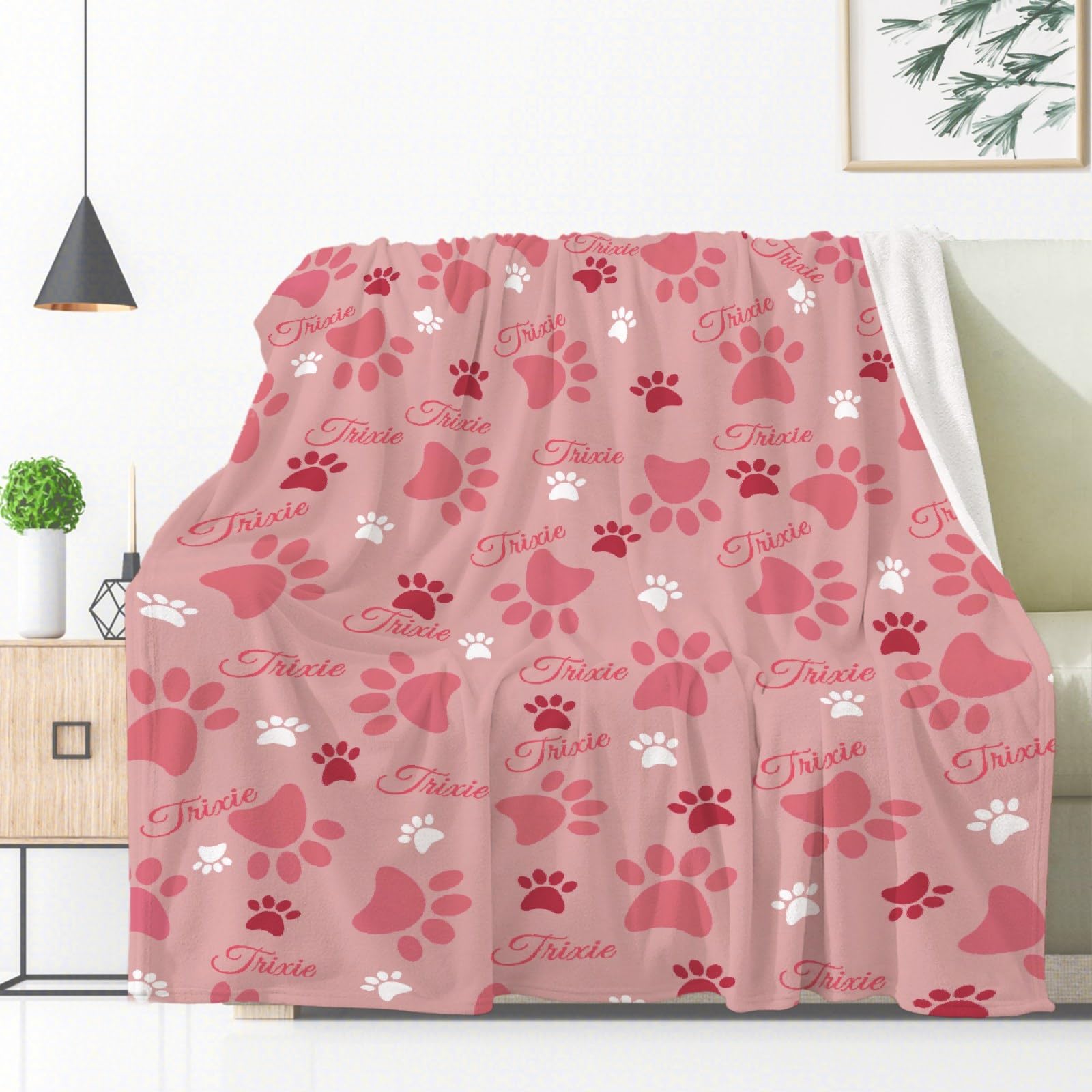 **Custom Personalized Dog Blanket with Name - Soft Cozy Fleece Pet Blanket for Puppy, Dog Lovers, Mom & Dad - Cute Paws & Bones Design - Perfect Gift for Bed, Sofa, Couch & Travel**    *(Use: Great for snuggling at home, keeping your pet warm during travel, or as a thoughtful gift for dog lovers!)*