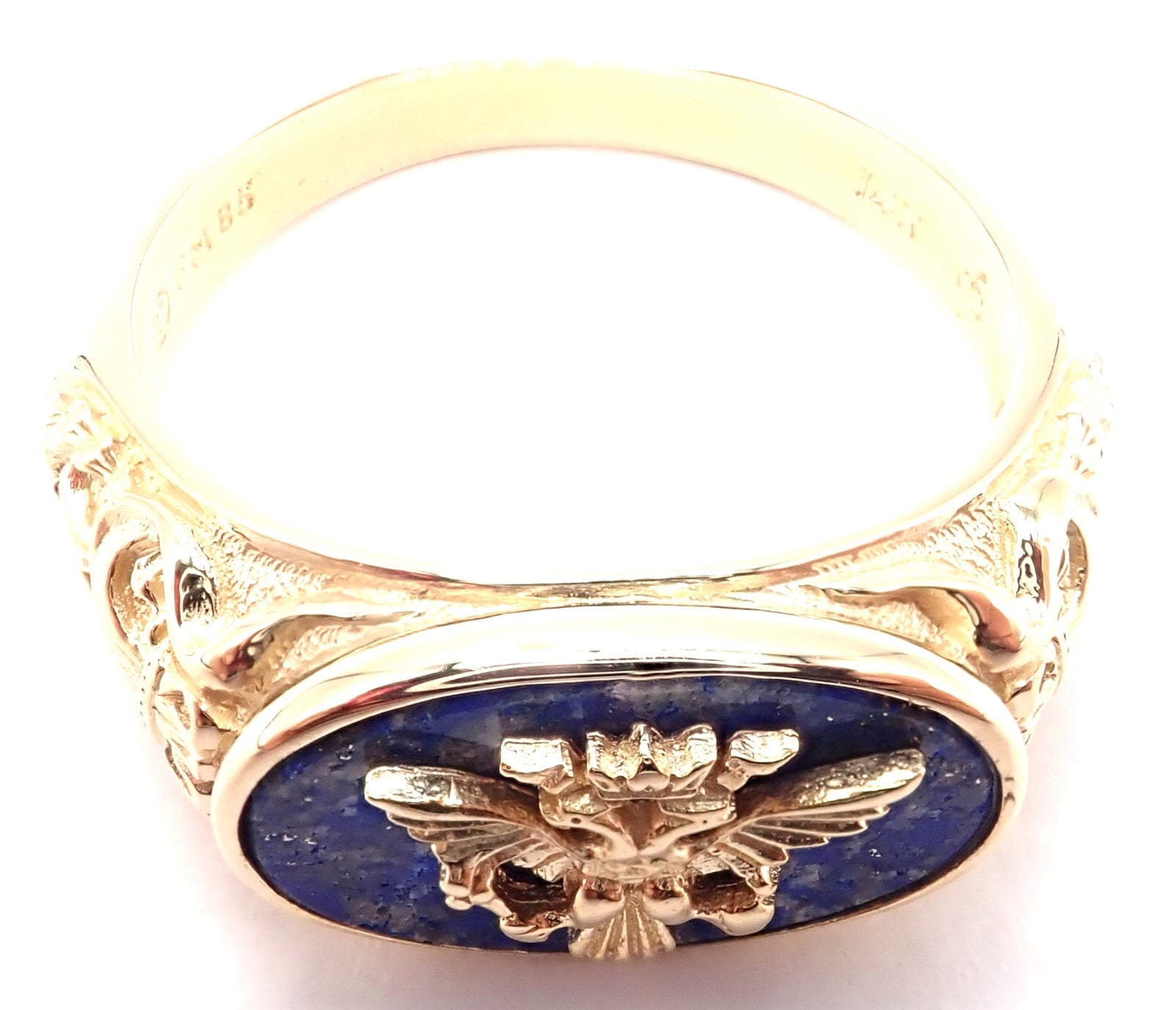 Authentic Franklin Mint Faberge Imperial Eagle 14k Yellow Gold Lapis Ring - Luxury Vintage Jewelry for Collectors & Special Occasions