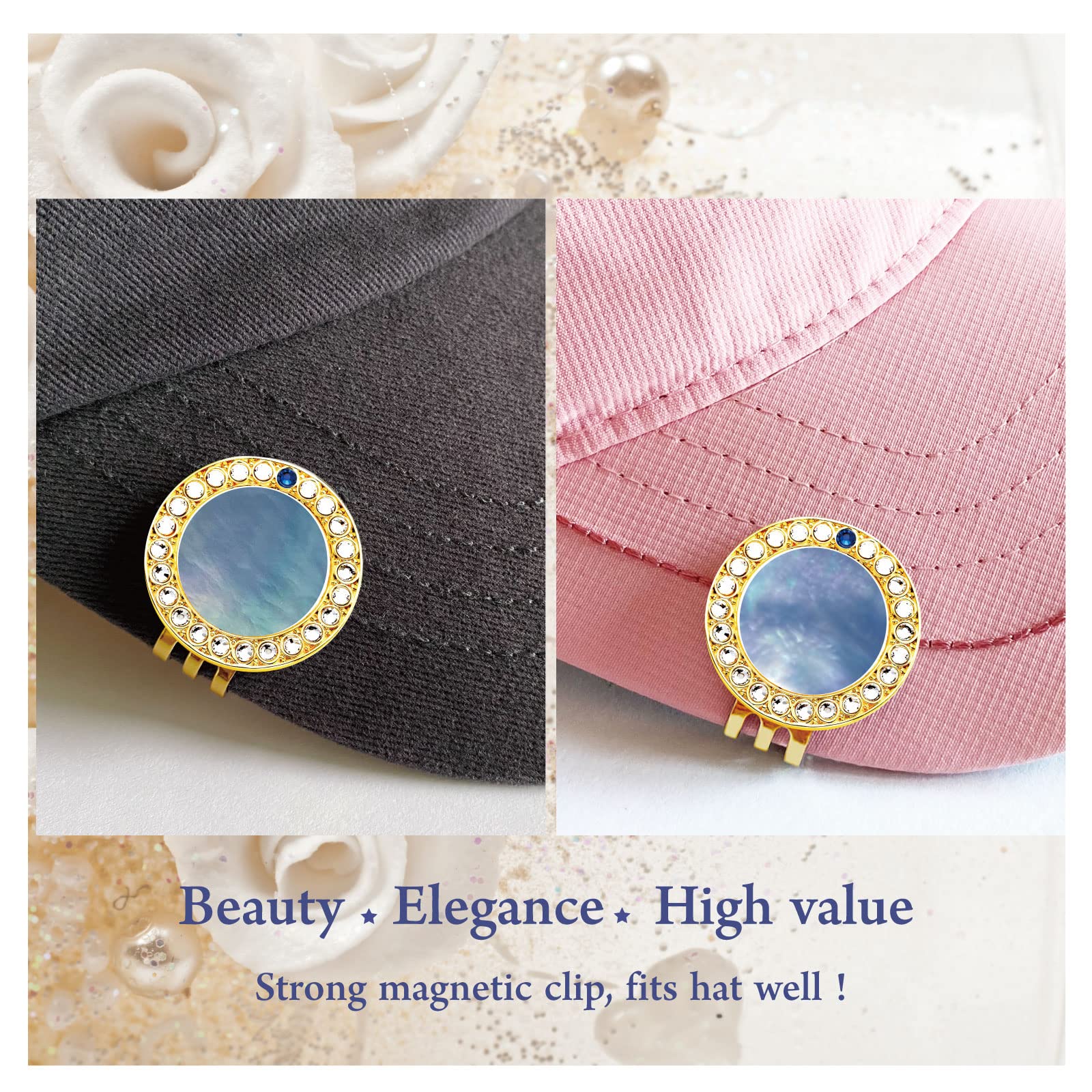 Pearl Crystal Golf Ball Marker Hat Clip - Premium Golf Accessories & Unique Golf Gifts for Women | Perfect for On-Course Marking & Stylish Golf Fashion