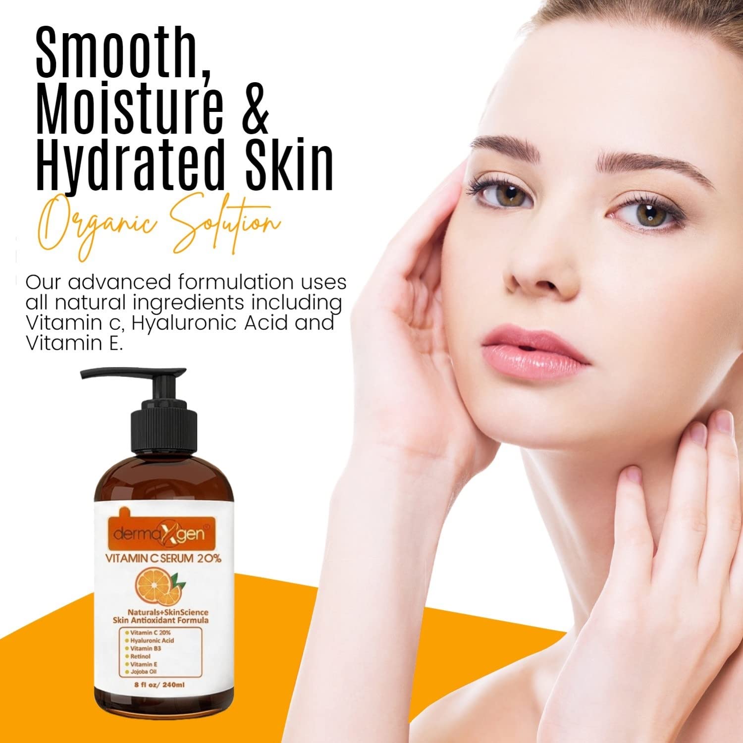 20% Vitamin C Serum with Hyaluronic Acid, Retinol, Vitamin E & B - Organic Anti-Aging Facial Treatment for Collagen Boost, Deep Hydration & Wrinkle Reduction (8 Fl Oz) | Perfect for Night Routine, Dry Skin Care & Daily Anti-Wrinkle Regimen