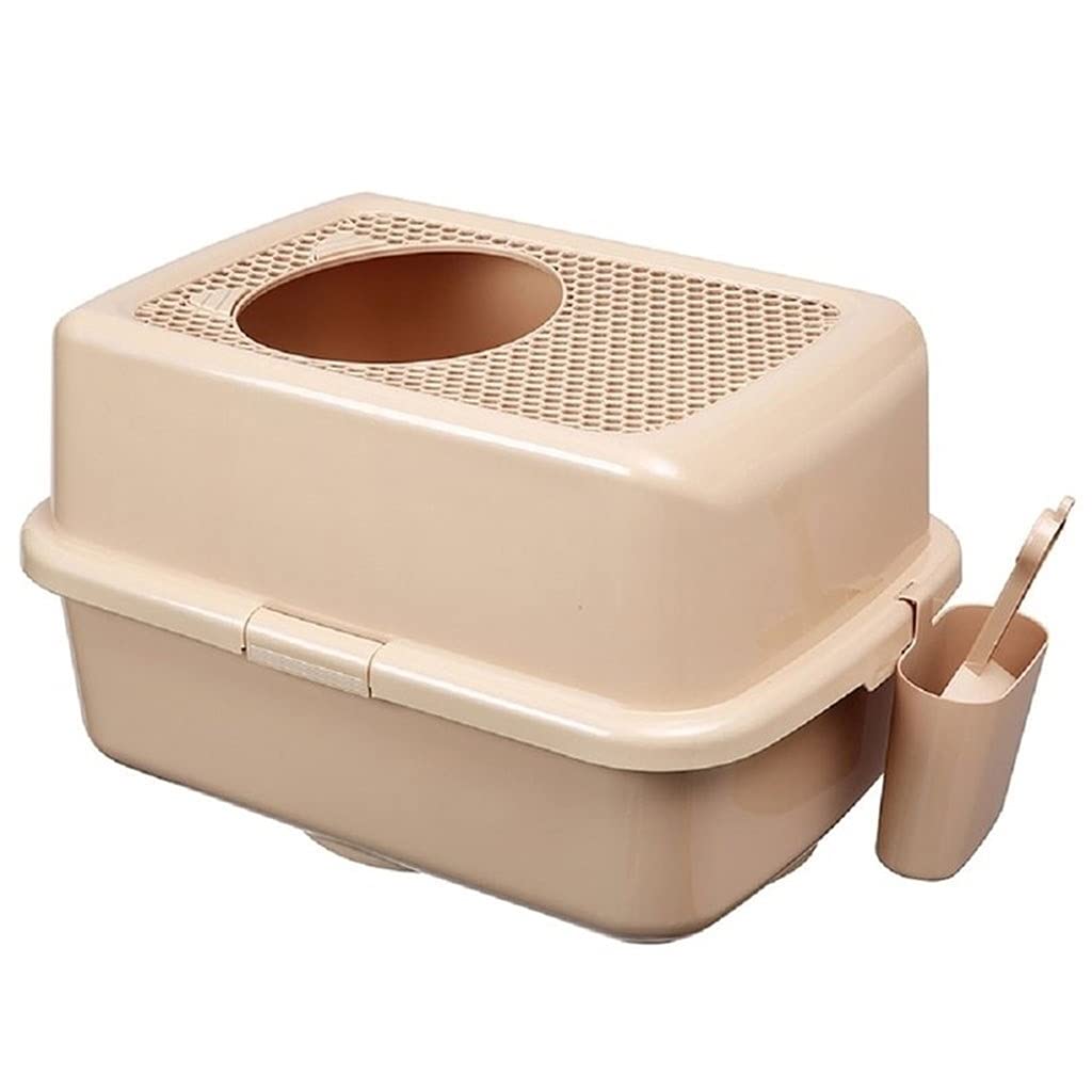 Top Entry Cat Litter Box - Large Semi-Enclosed Pet Toilet with Splash Proof Design, Spacious Restroom for Cats - Brown Color | Perfect for Small Apartments & Multi-Cat Homes